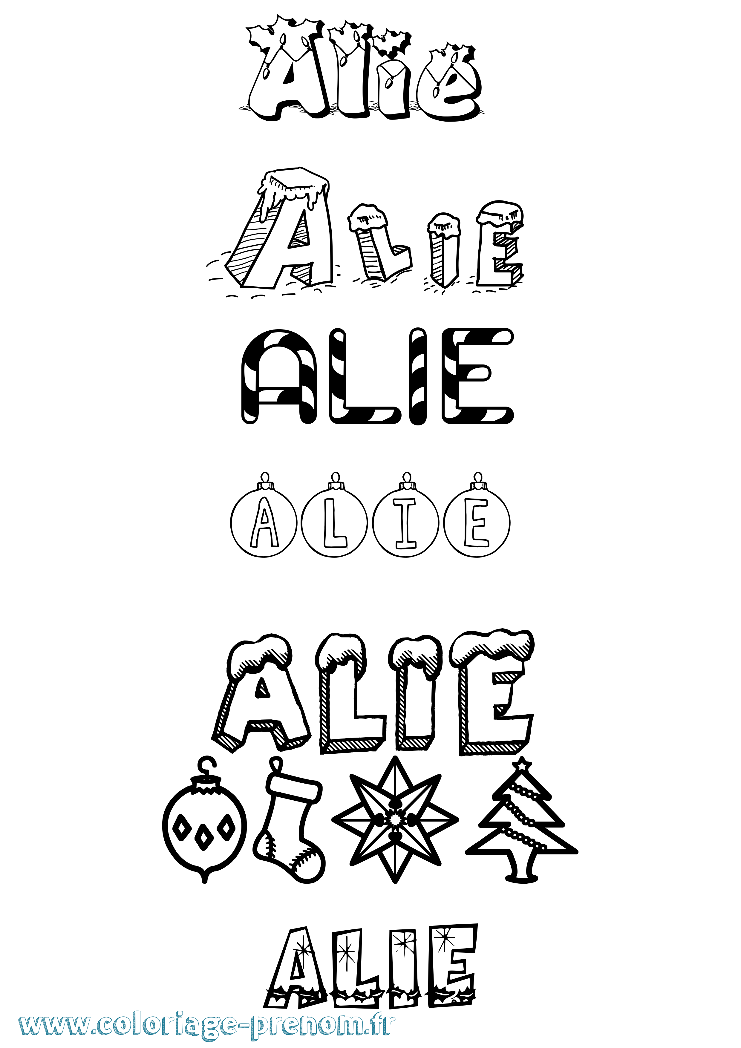 Coloriage prénom Alie Noël
