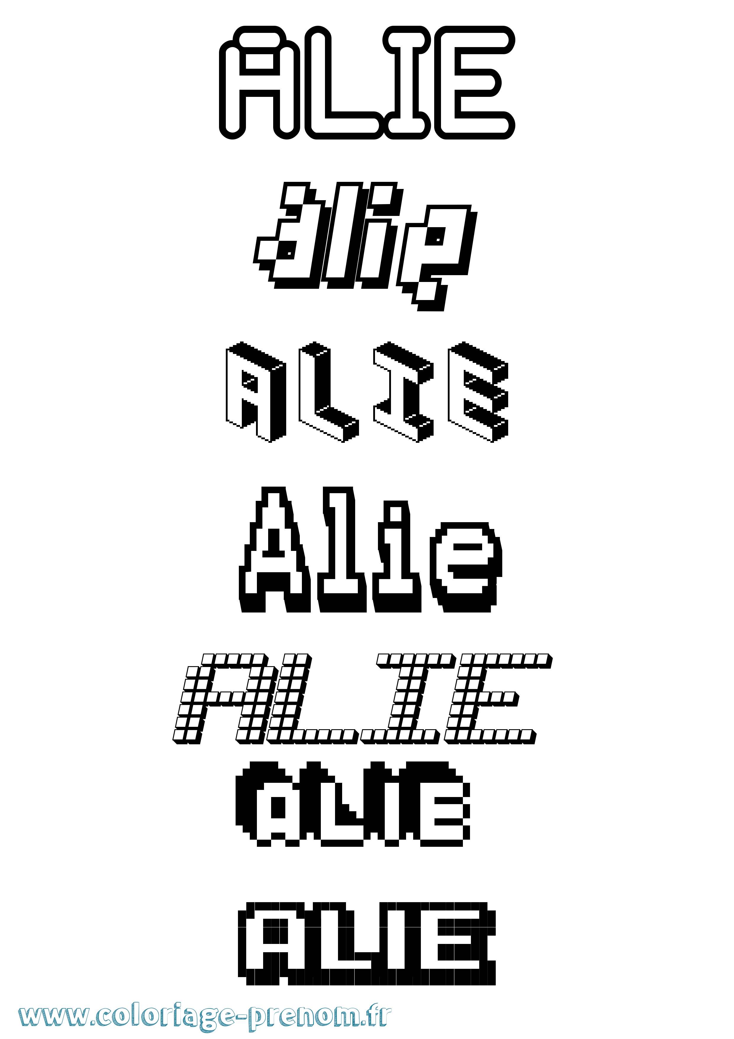 Coloriage prénom Alie Pixel