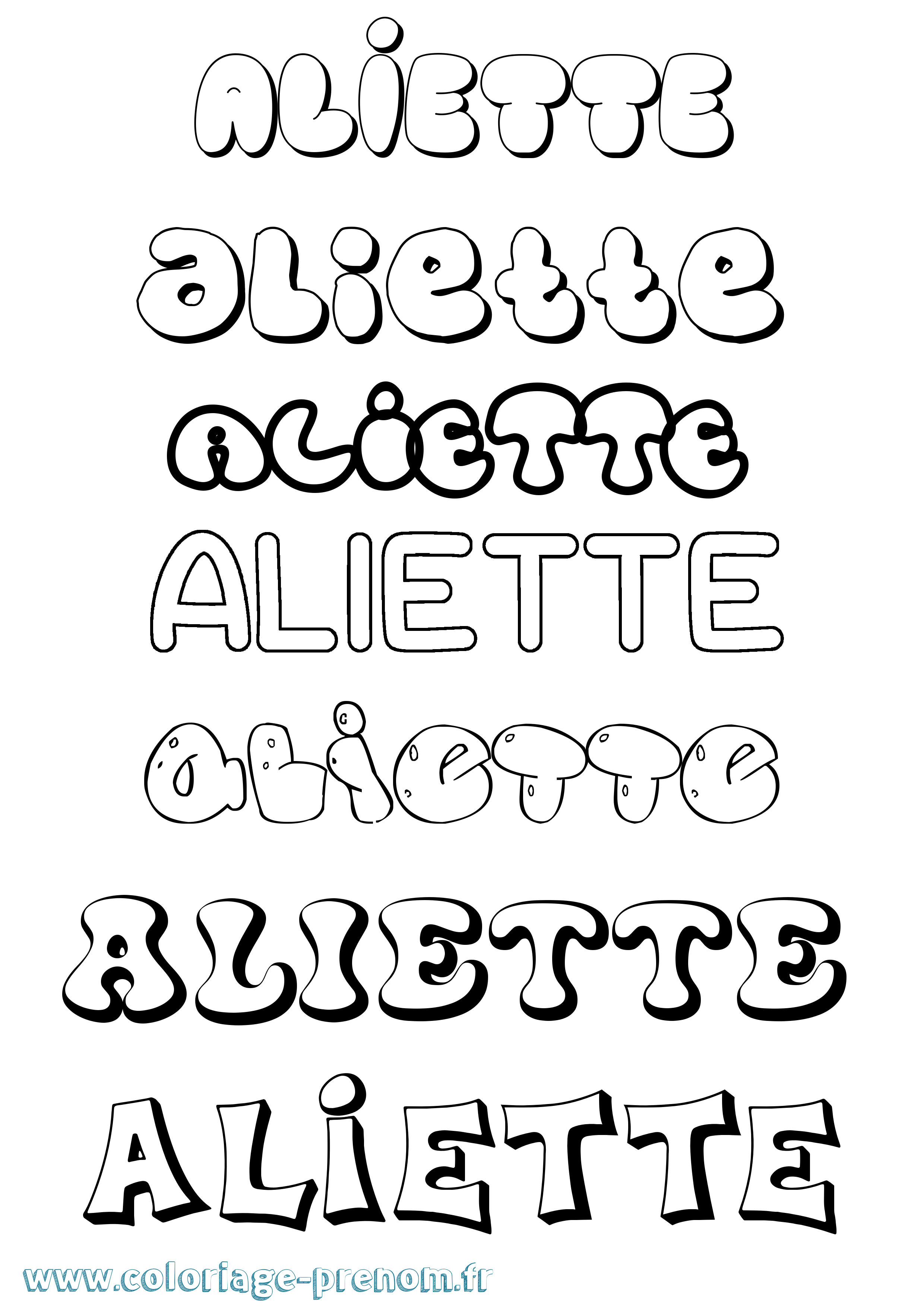 Coloriage prénom Aliette Bubble