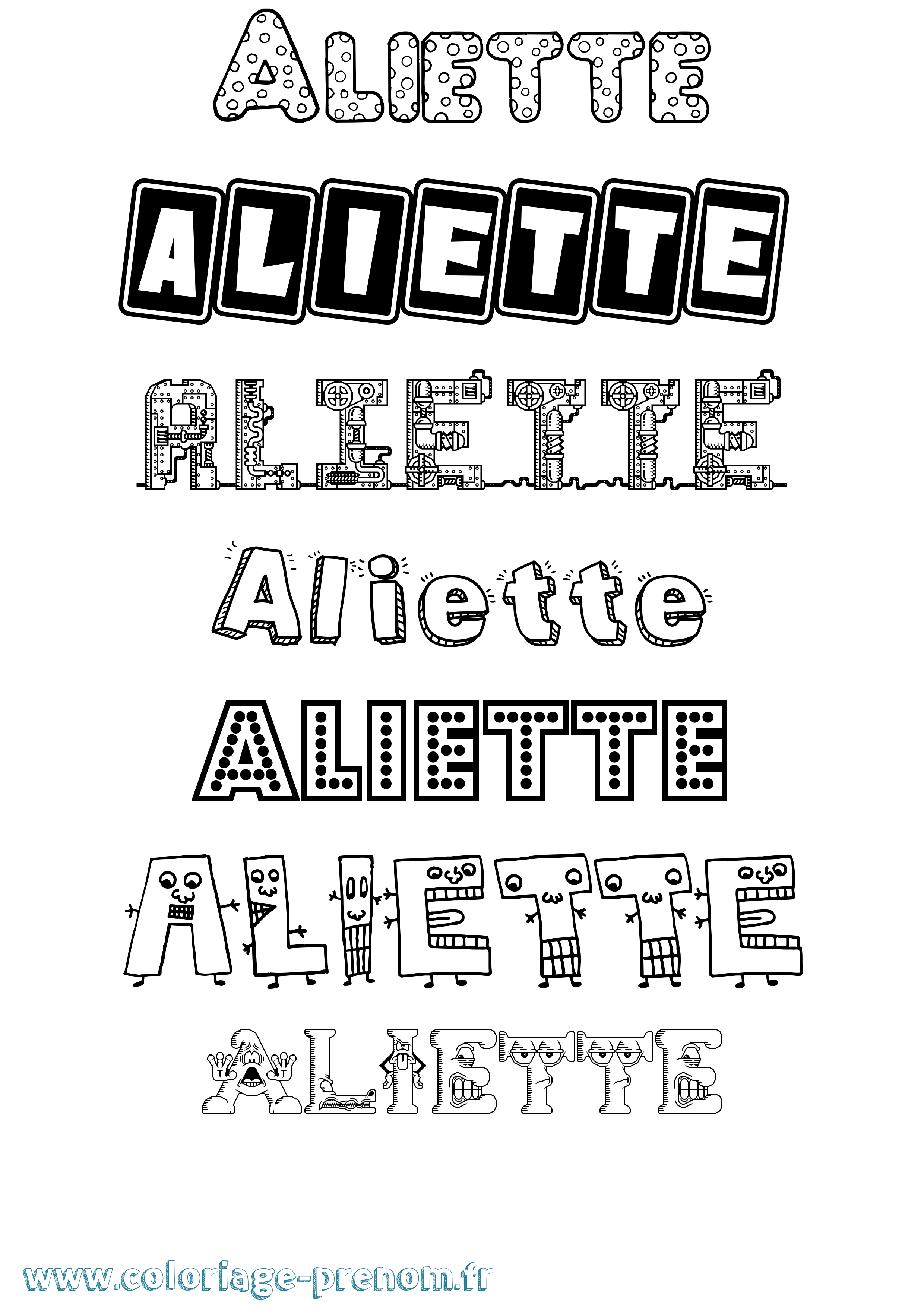 Coloriage prénom Aliette Fun