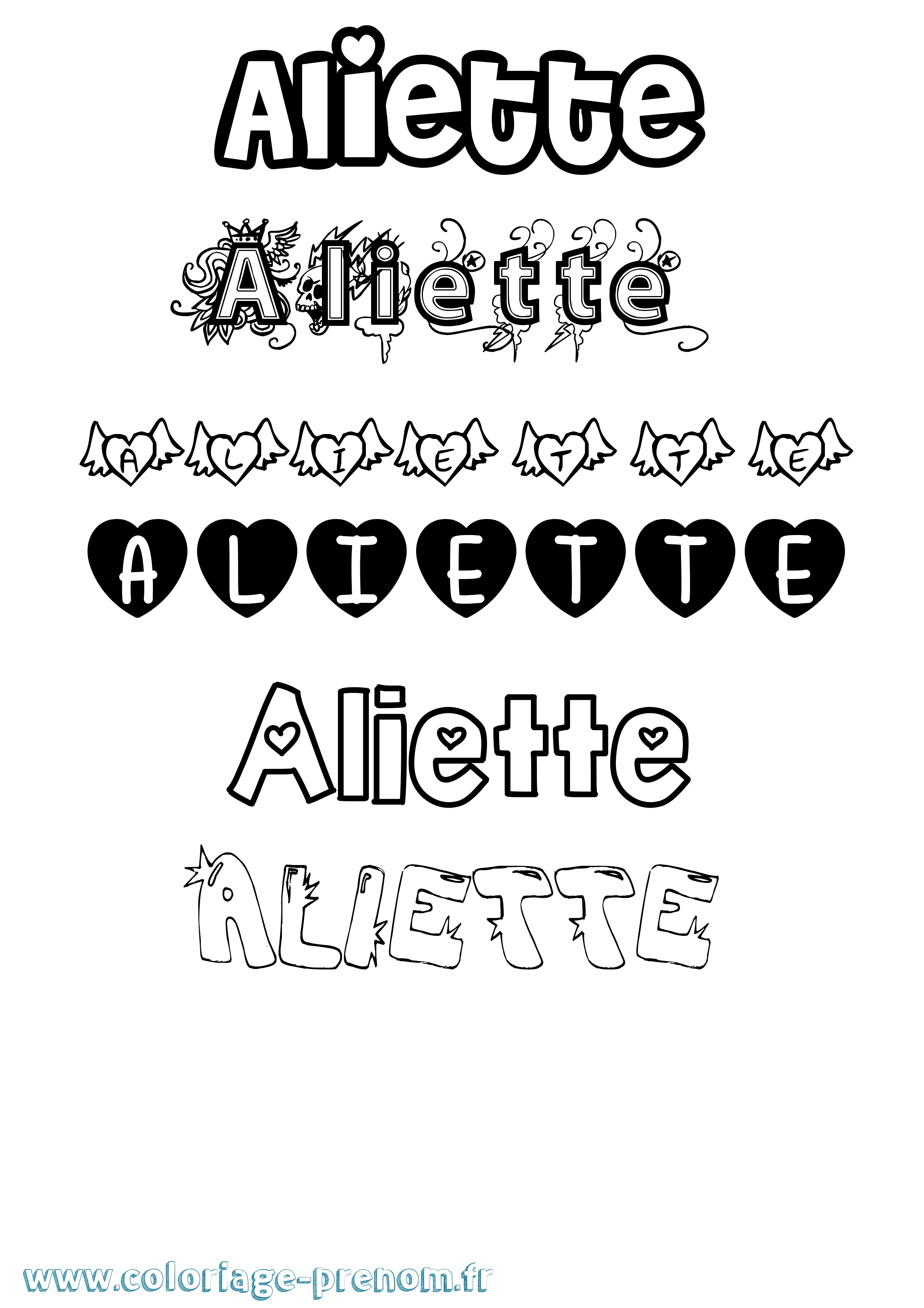Coloriage prénom Aliette Girly