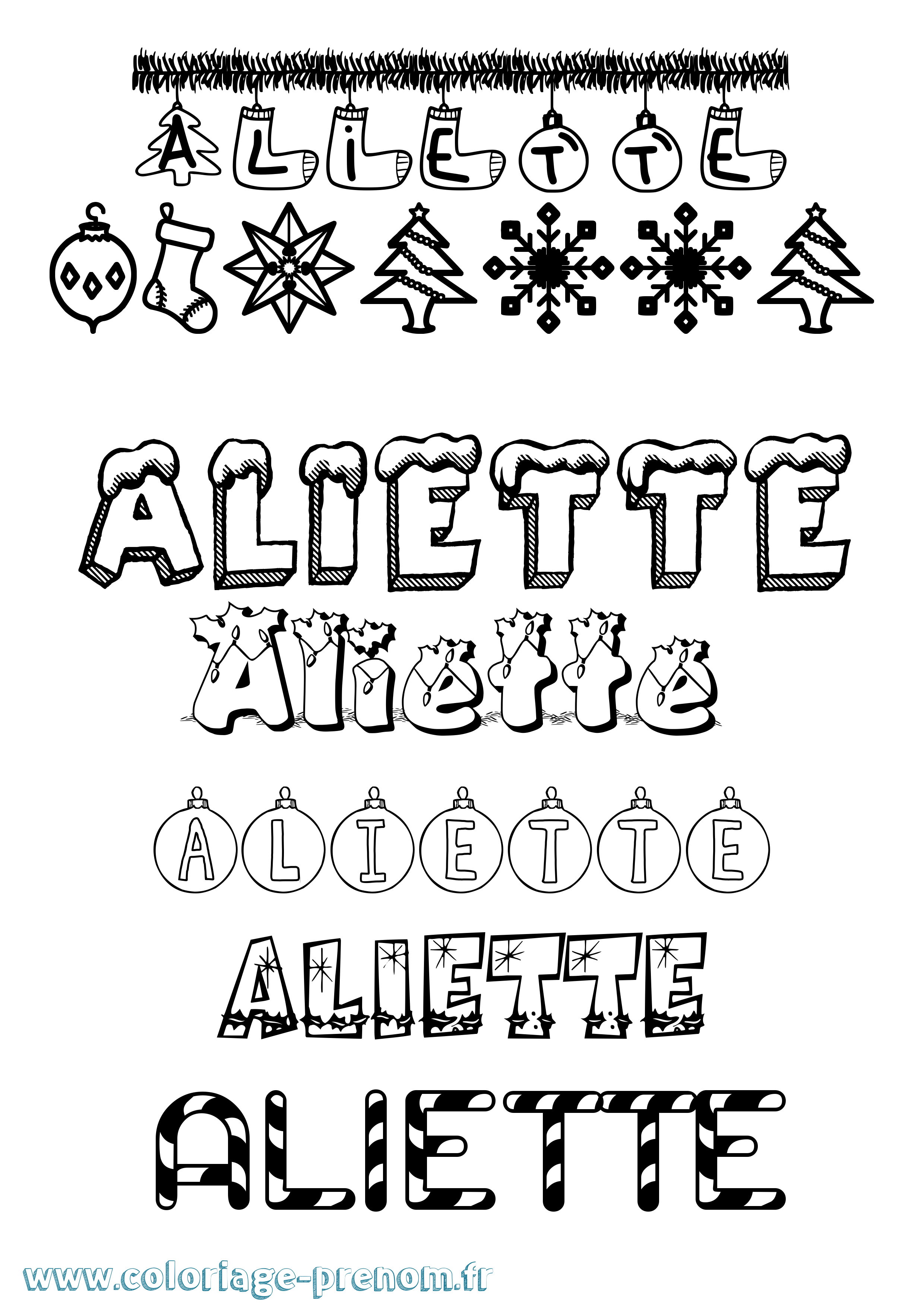 Coloriage prénom Aliette Noël