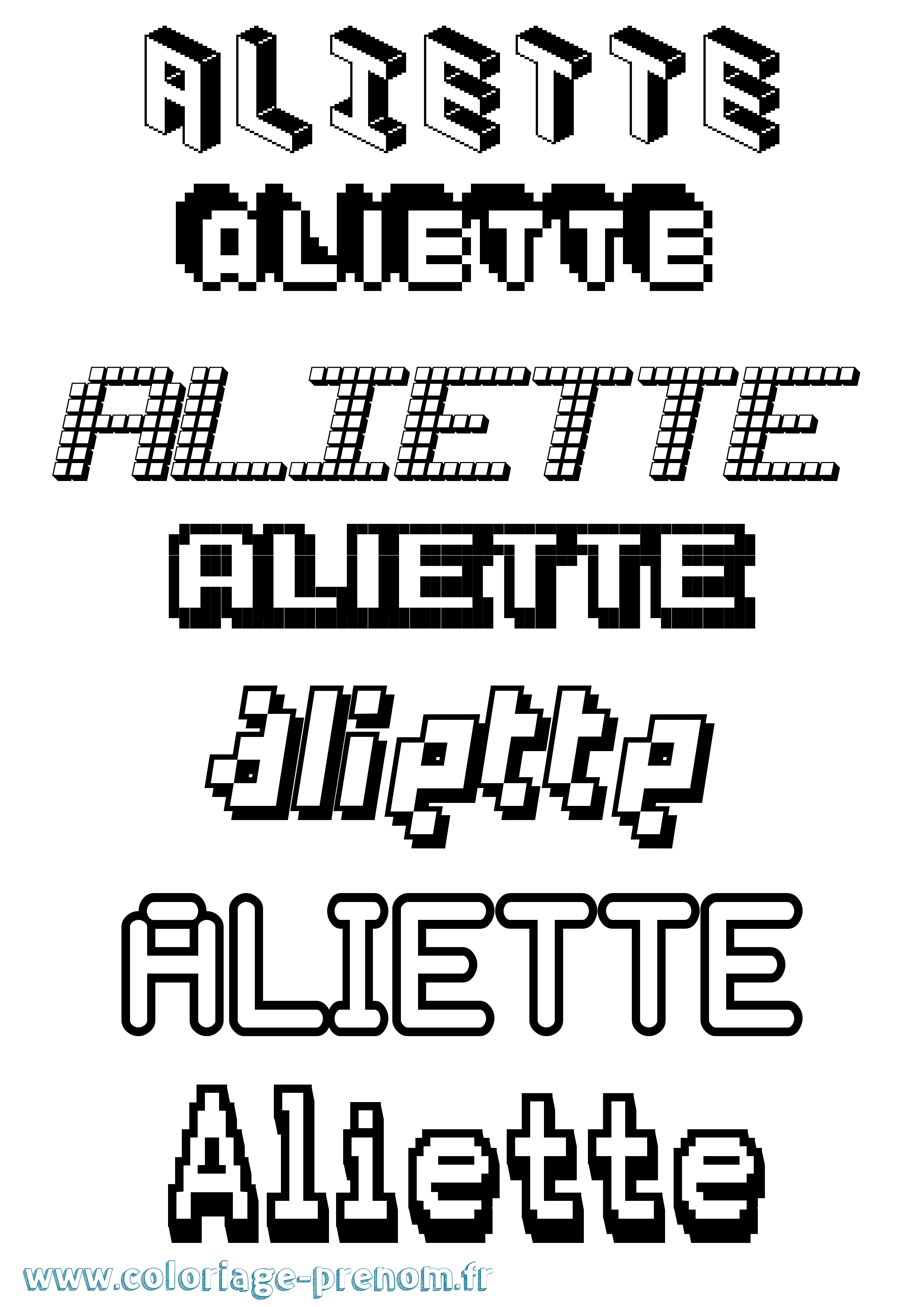 Coloriage prénom Aliette Pixel