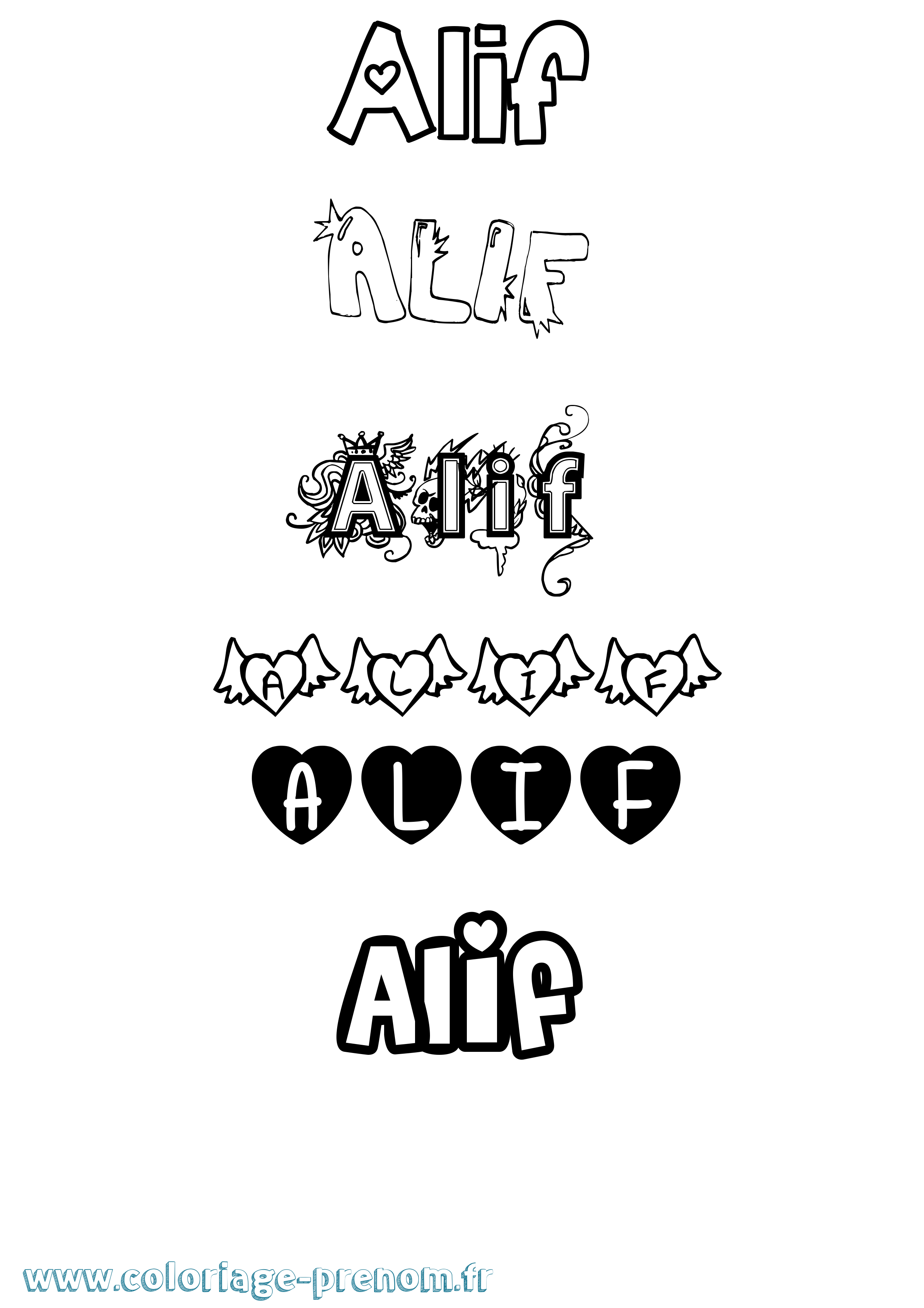 Coloriage Alif Girly Coloriage prénom Alif Girly