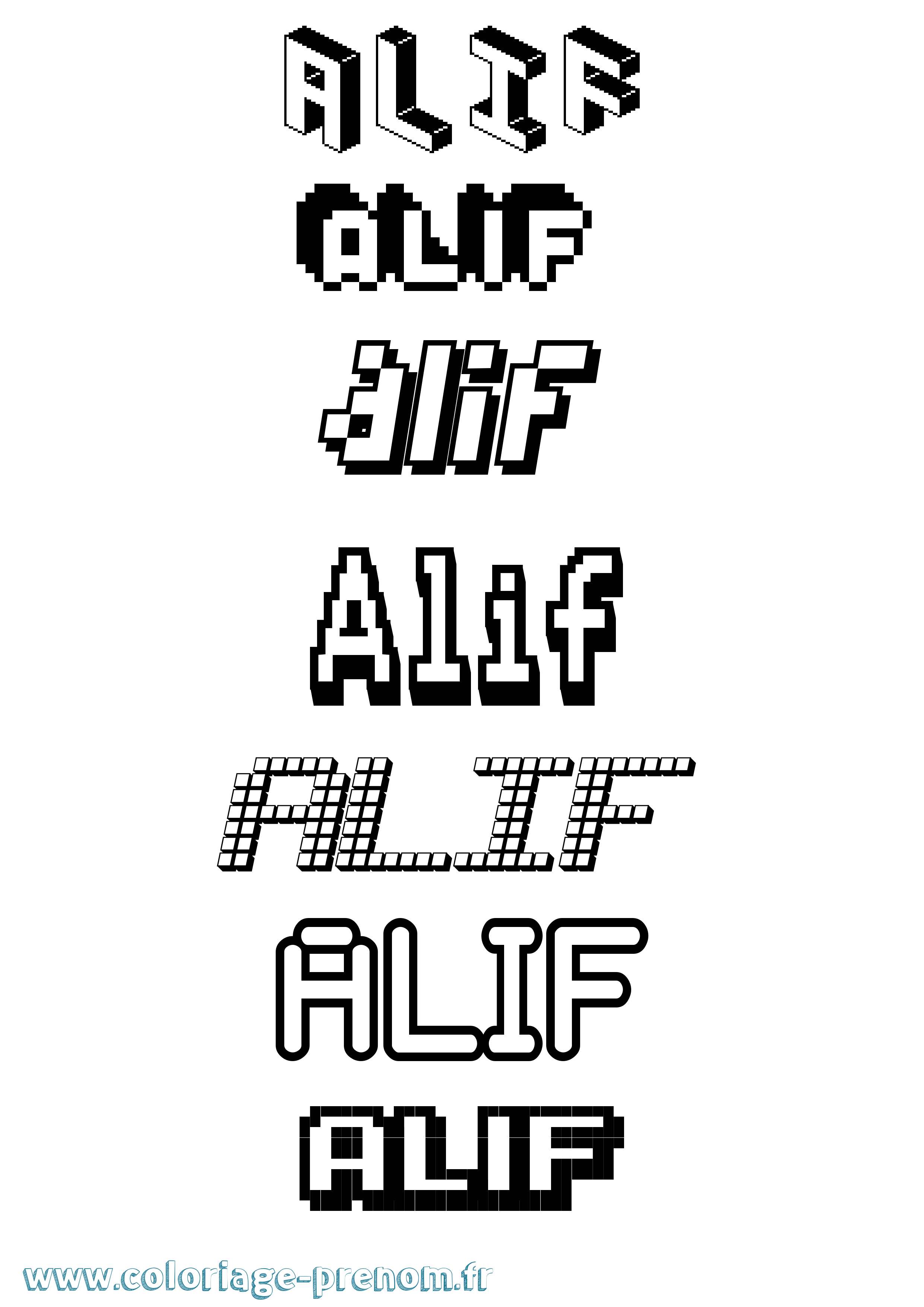 Coloriage Alif Pixel Coloriage prénom Alif Pixel