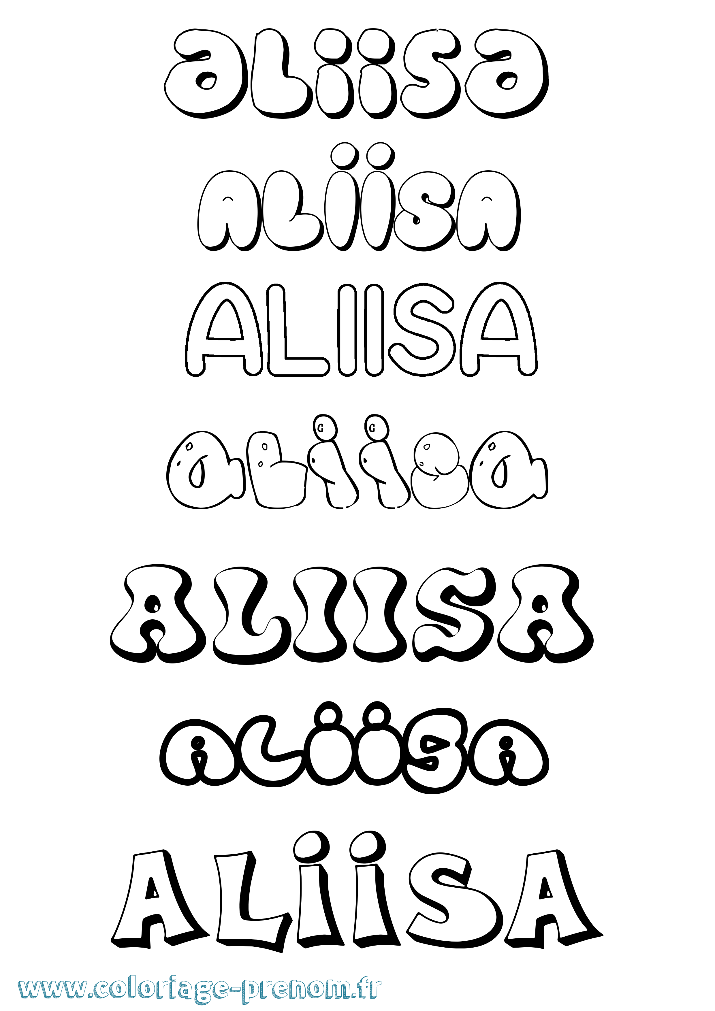 Coloriage prénom Aliisa Bubble