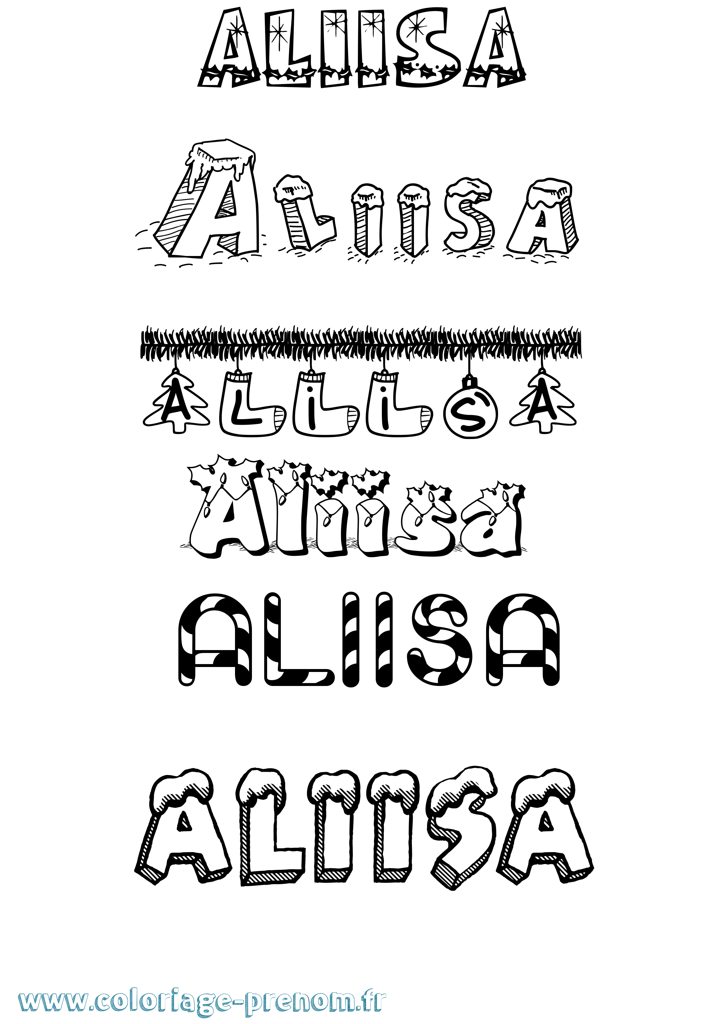Coloriage prénom Aliisa Noël
