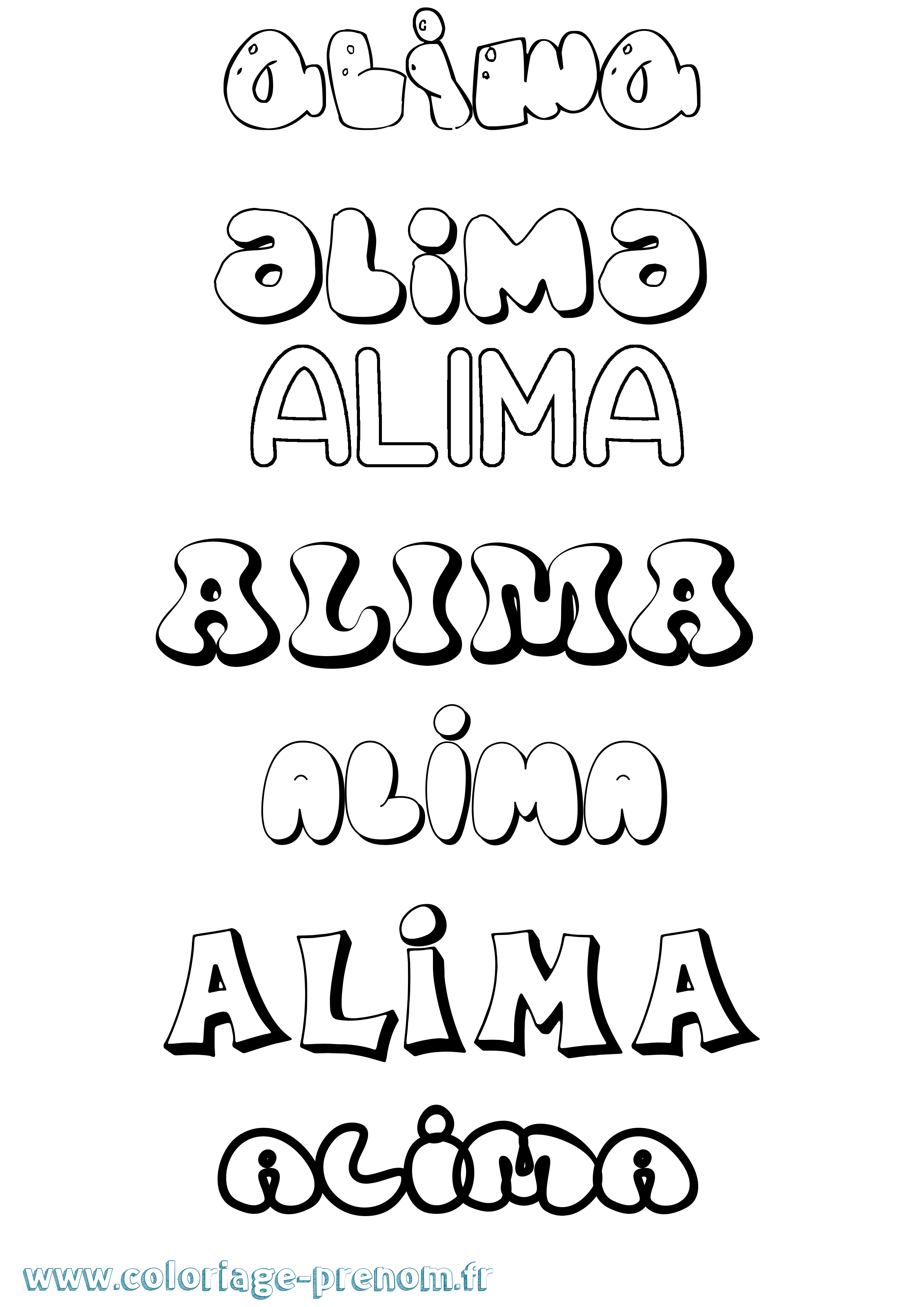 Coloriage prénom Alima Bubble