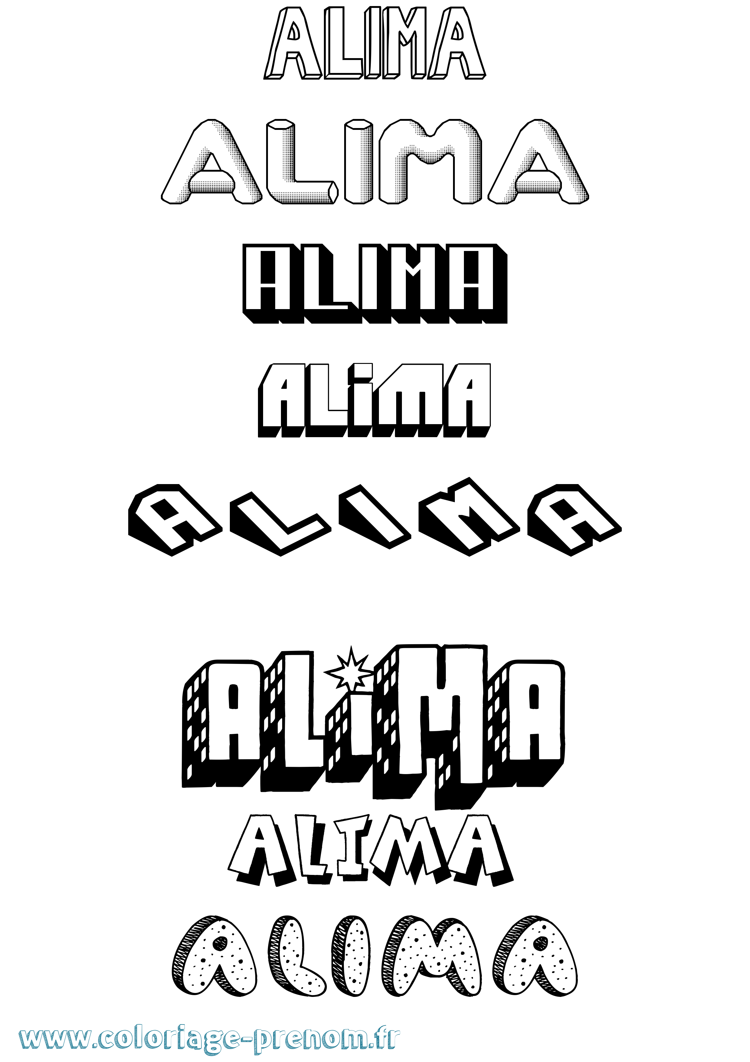 Coloriage Alima Effet 3D Coloriage prénom Alima Effet 3D