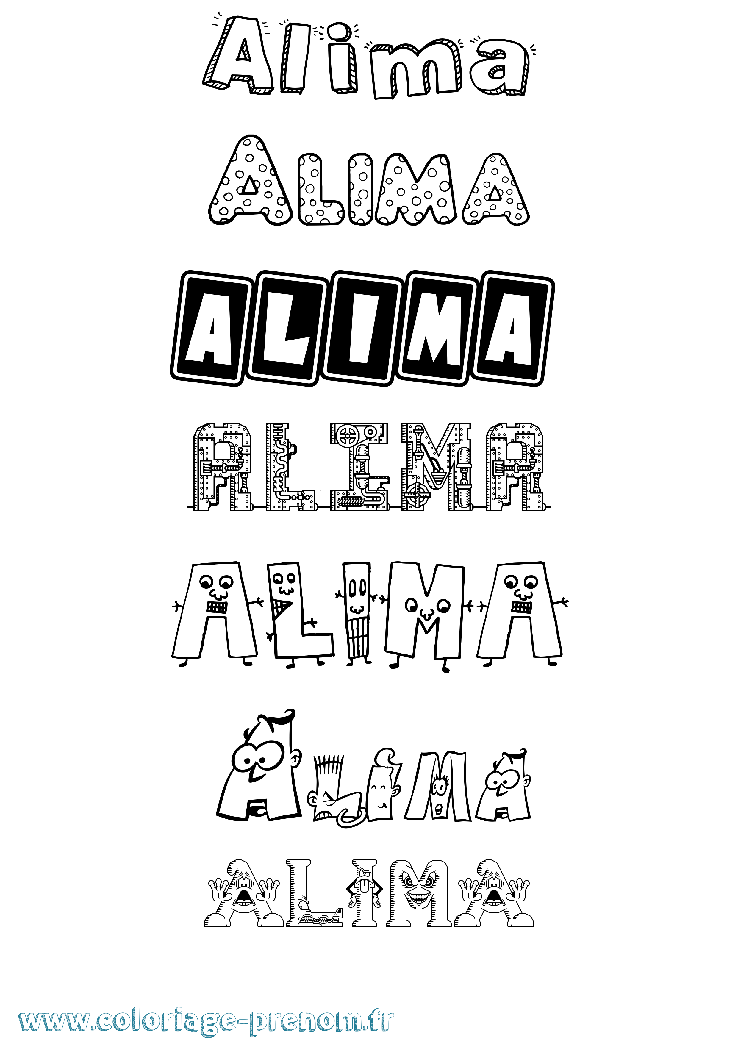 Coloriage prénom Alima Fun