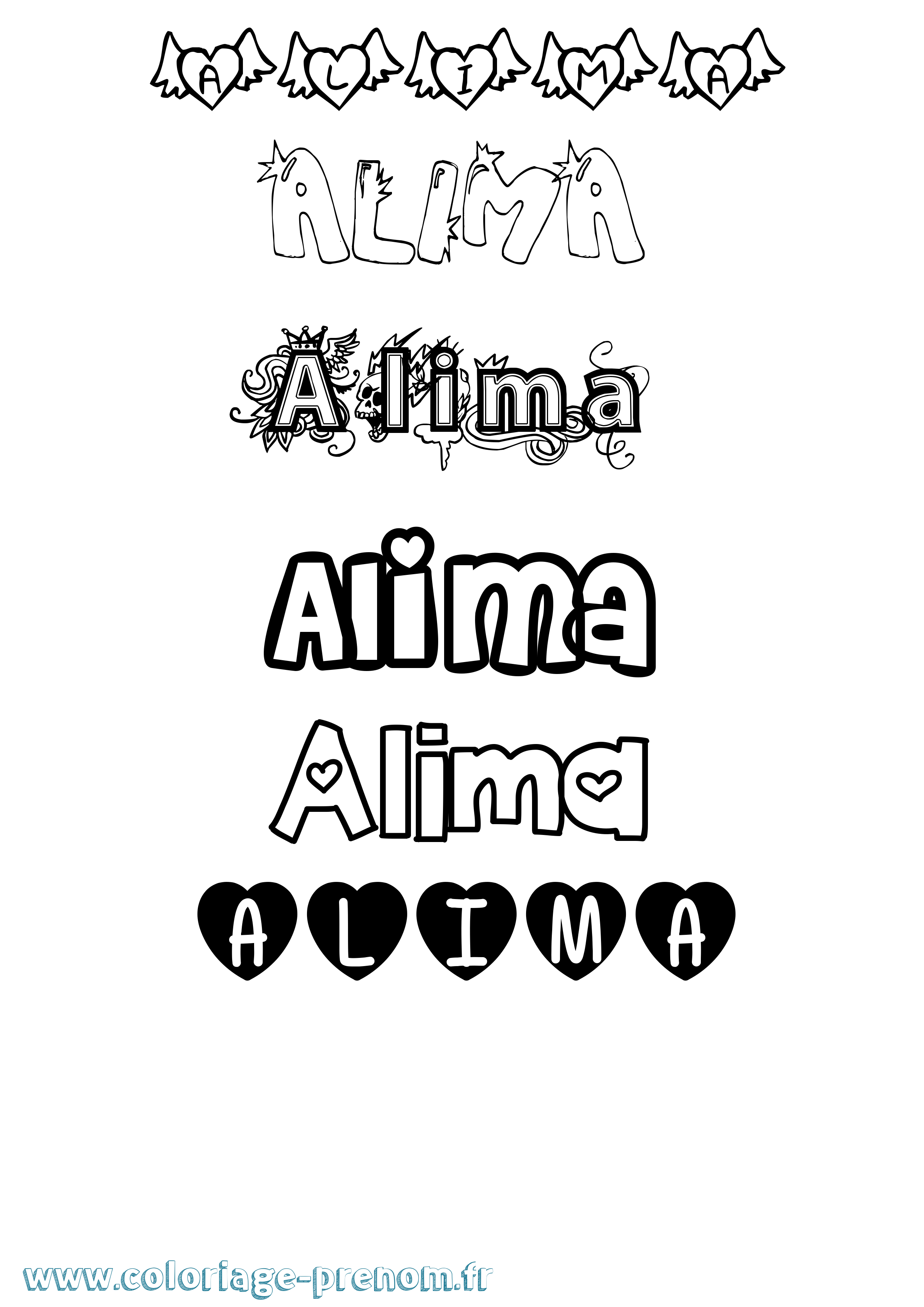 Coloriage Alima Girly Coloriage prénom Alima Girly