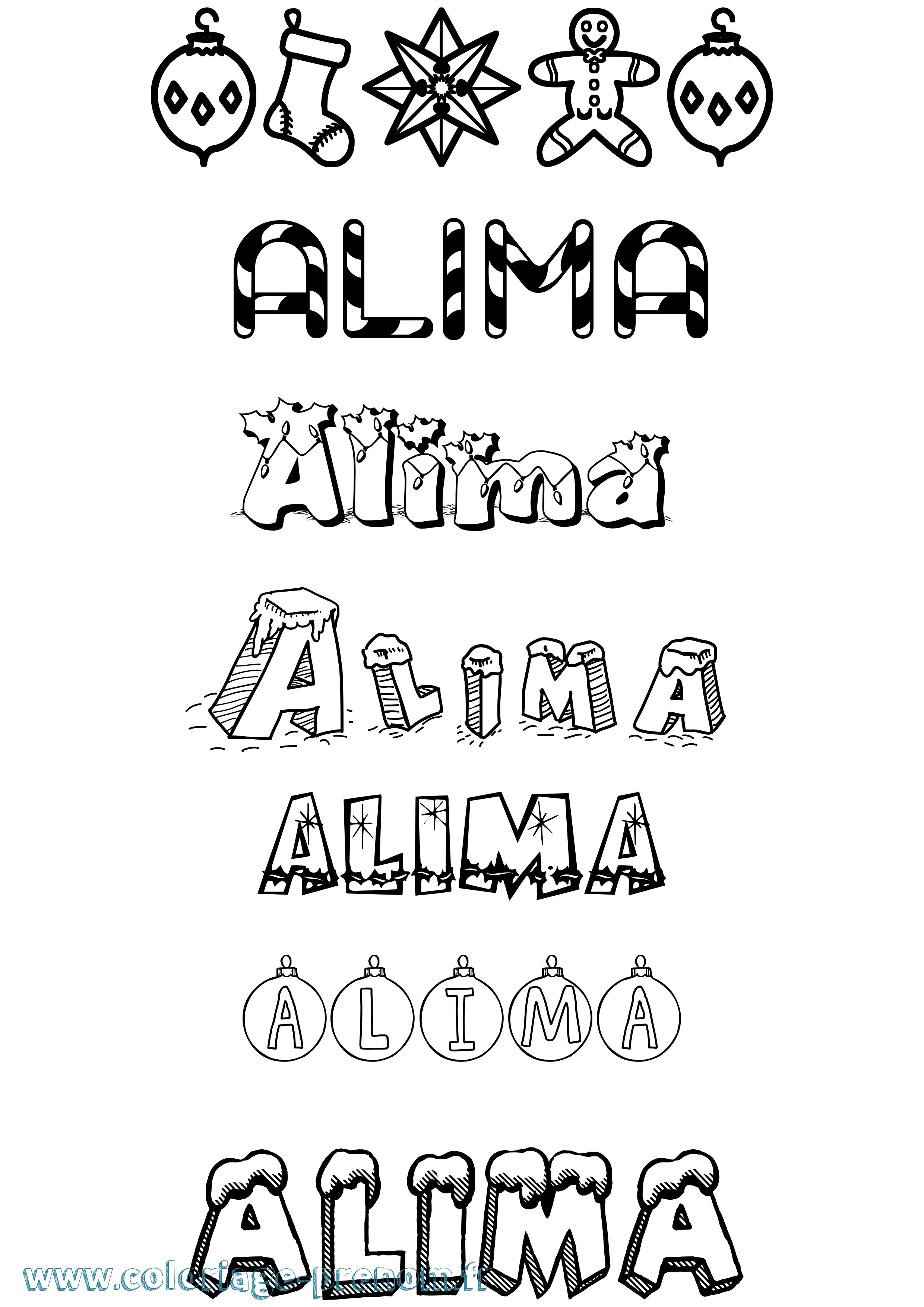 Coloriage Alima Noël Coloriage prénom Alima Noël