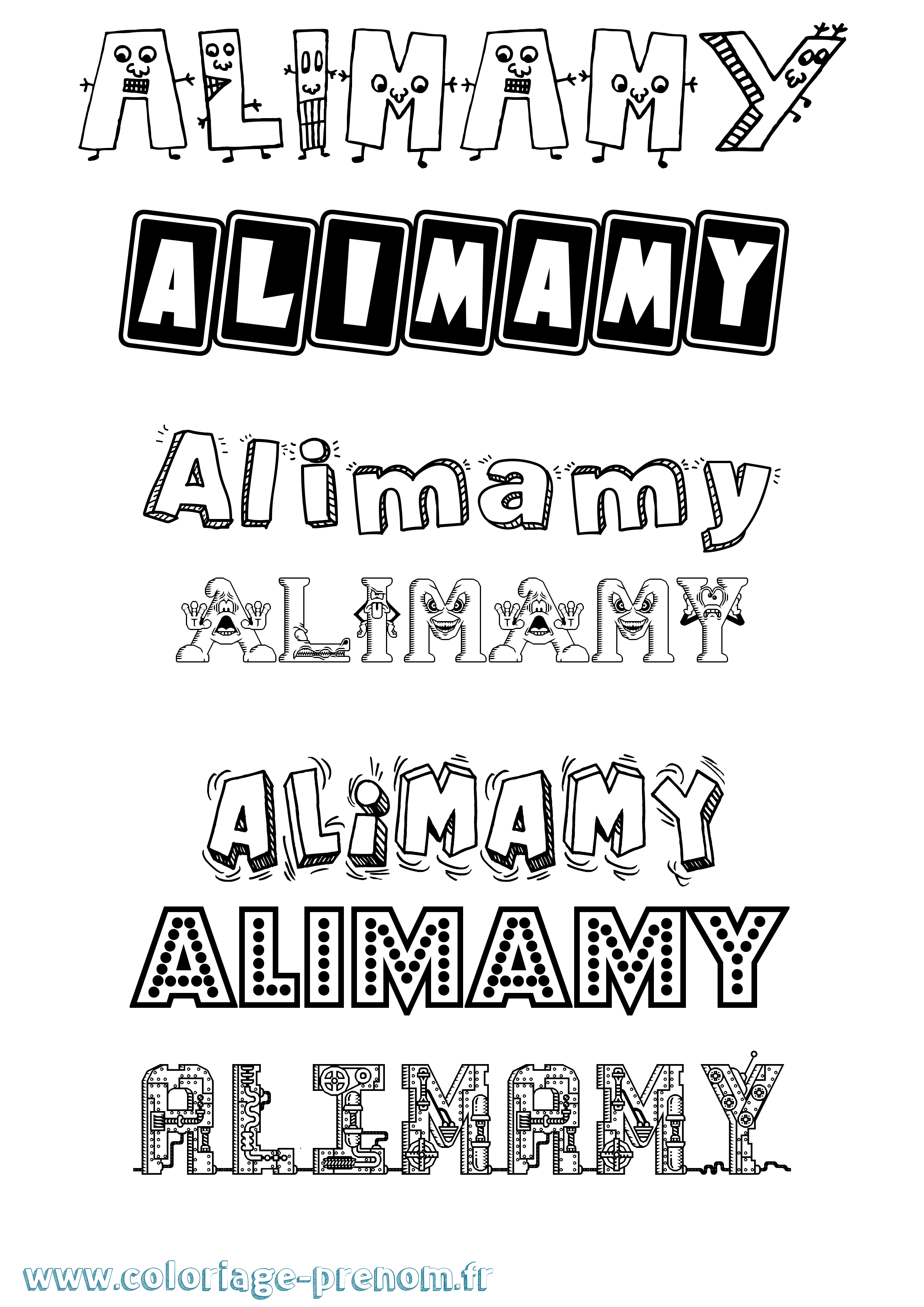 Coloriage prénom Alimamy Fun