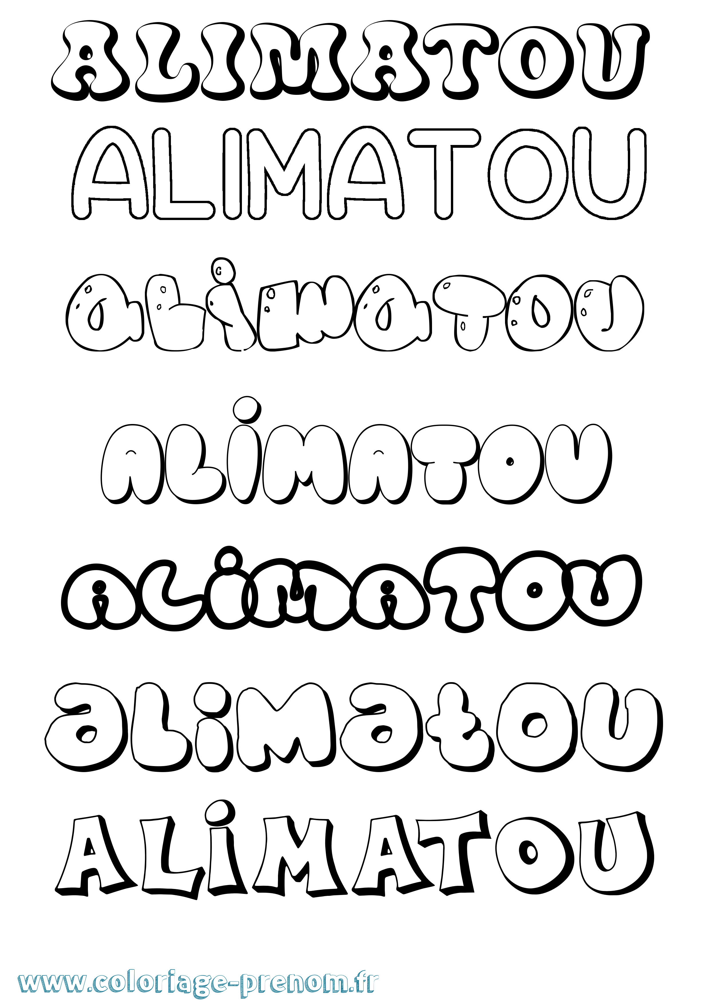 Coloriage prénom Alimatou Bubble