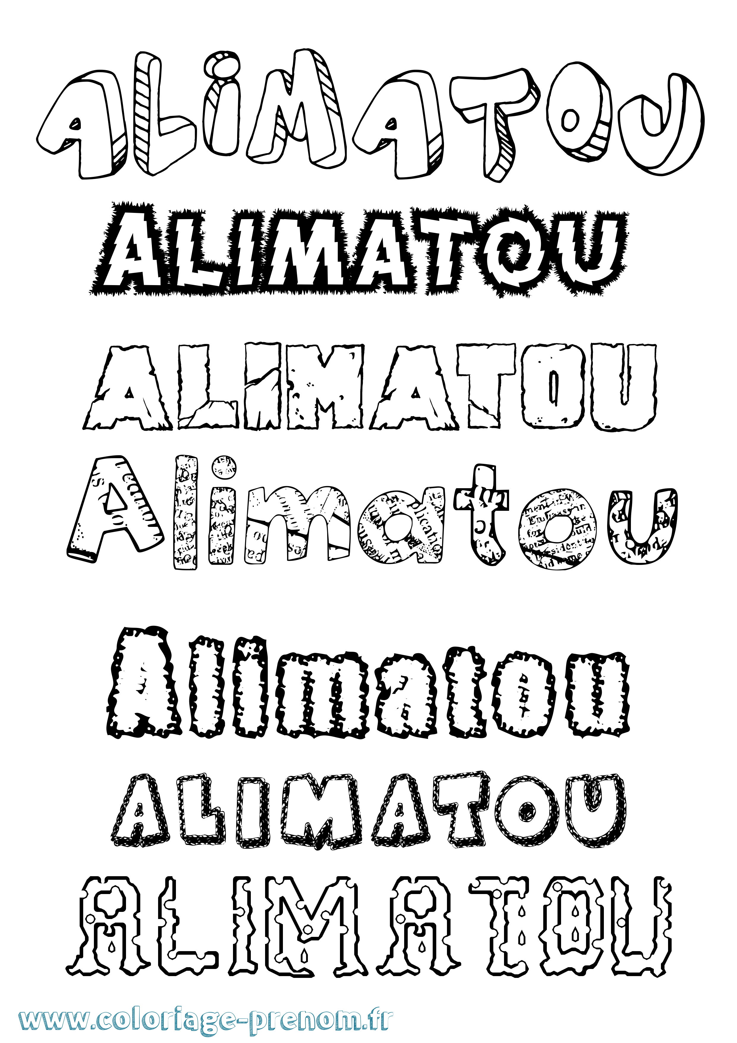 Coloriage prénom Alimatou Destructuré