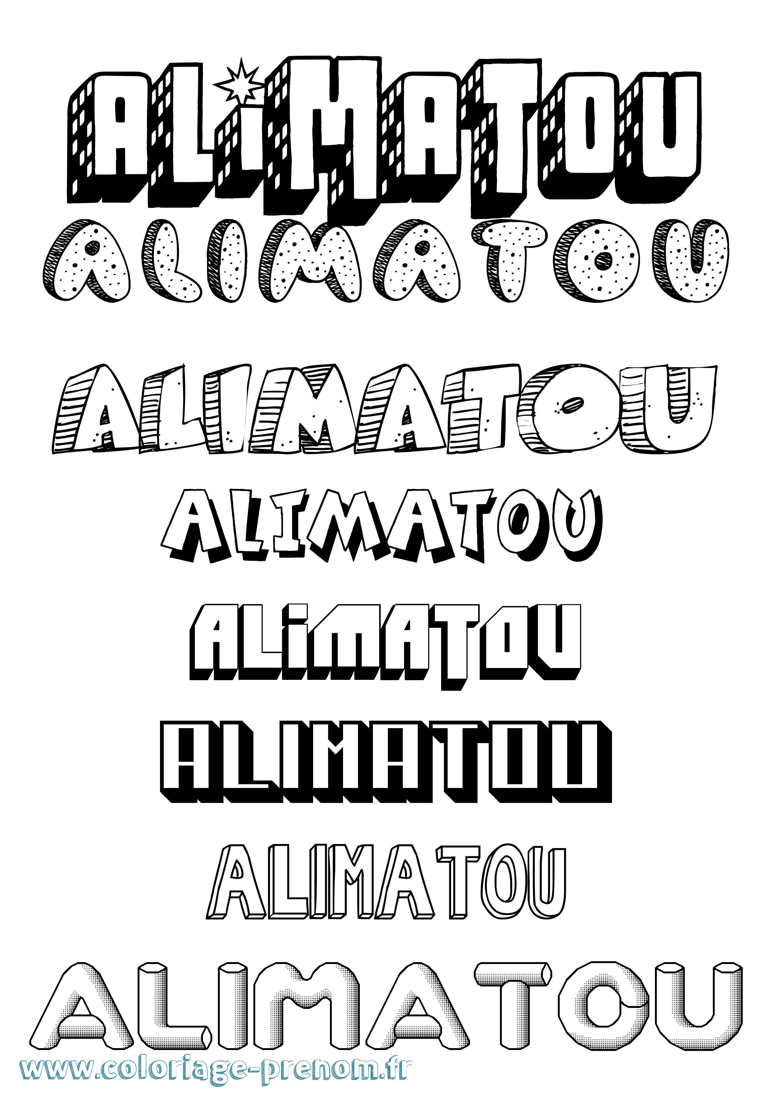 Coloriage prénom Alimatou Effet 3D