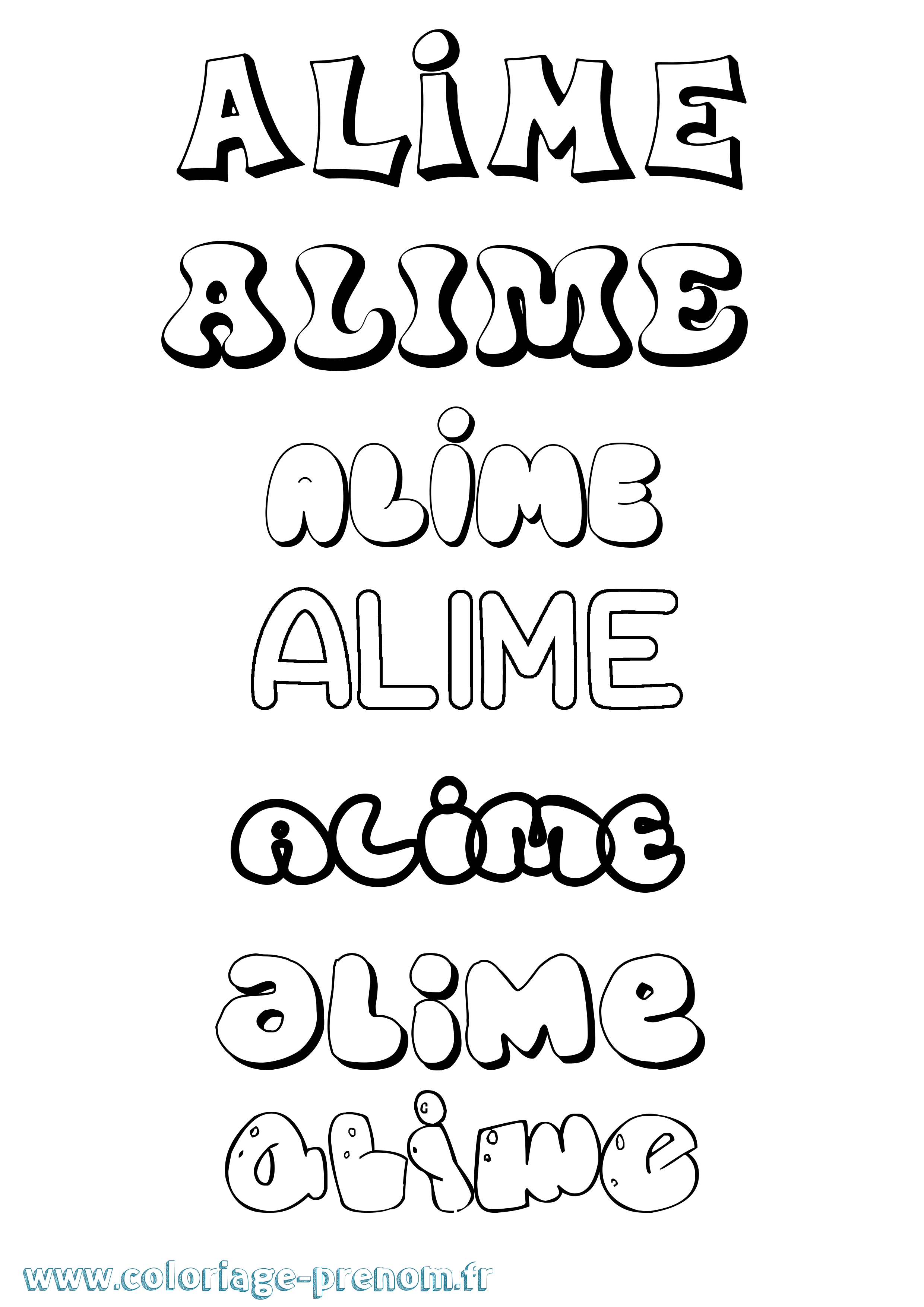 Coloriage prénom Alime Bubble