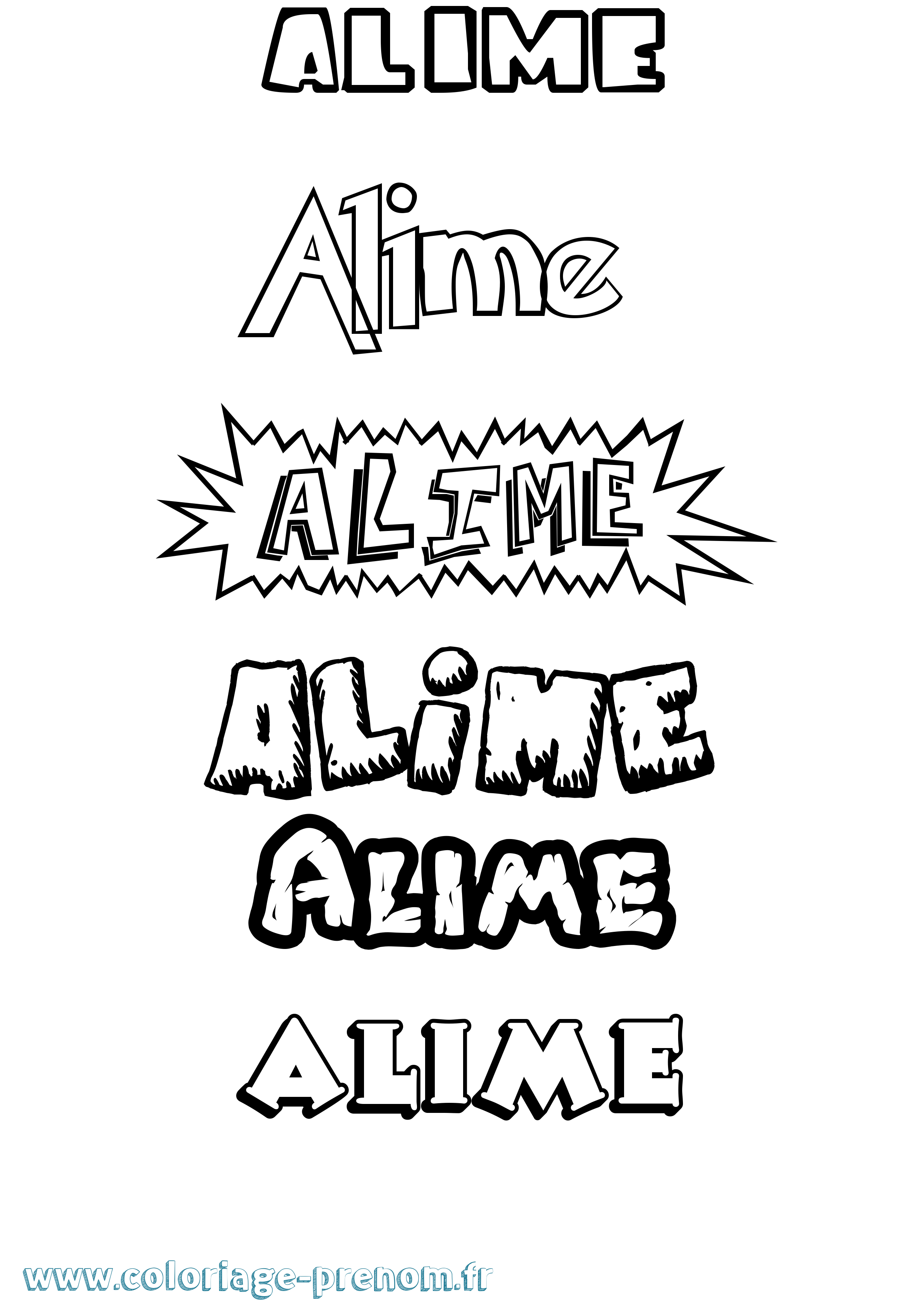 Coloriage prénom Alime Dessin Animé
