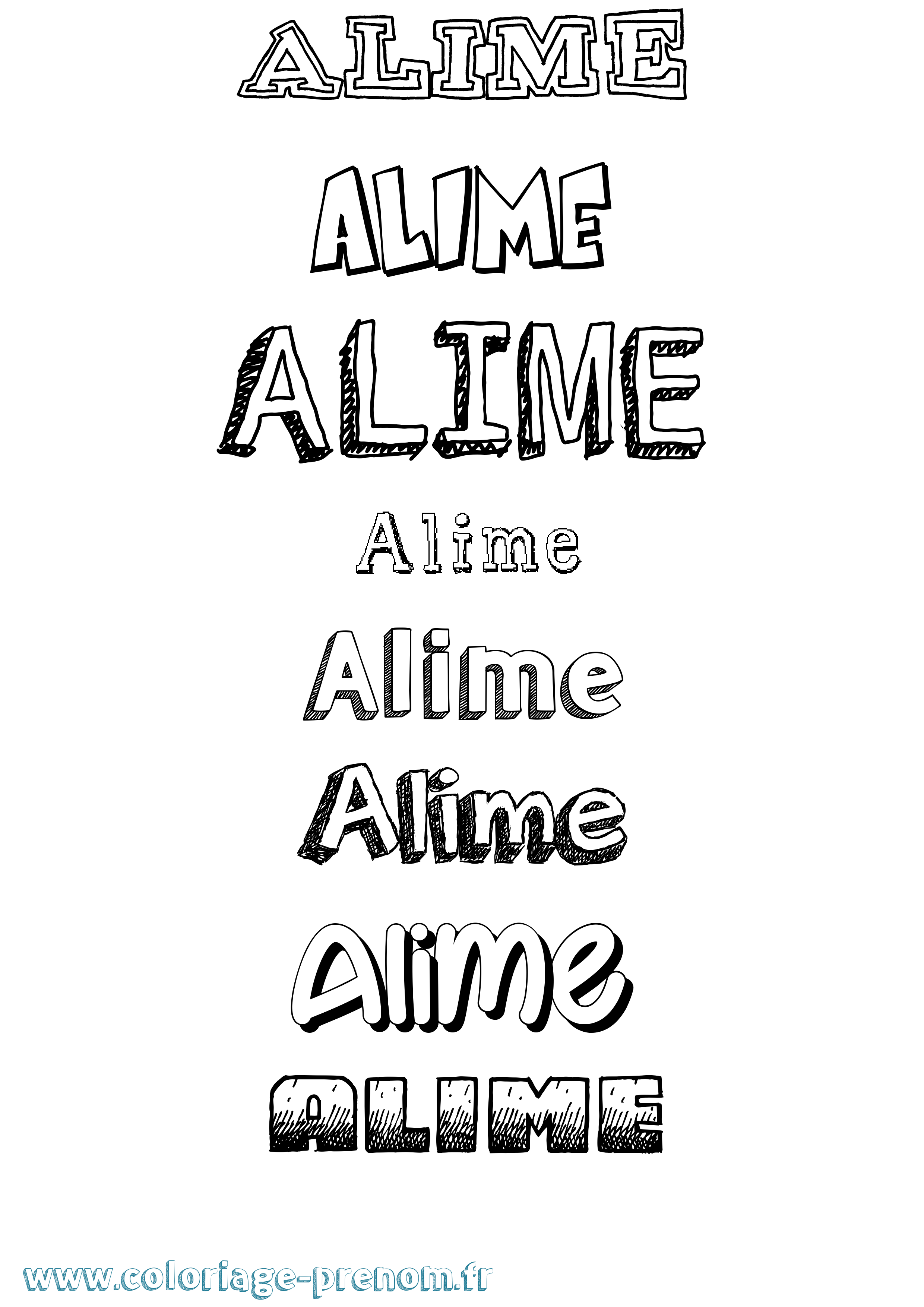 Coloriage prénom Alime Dessiné