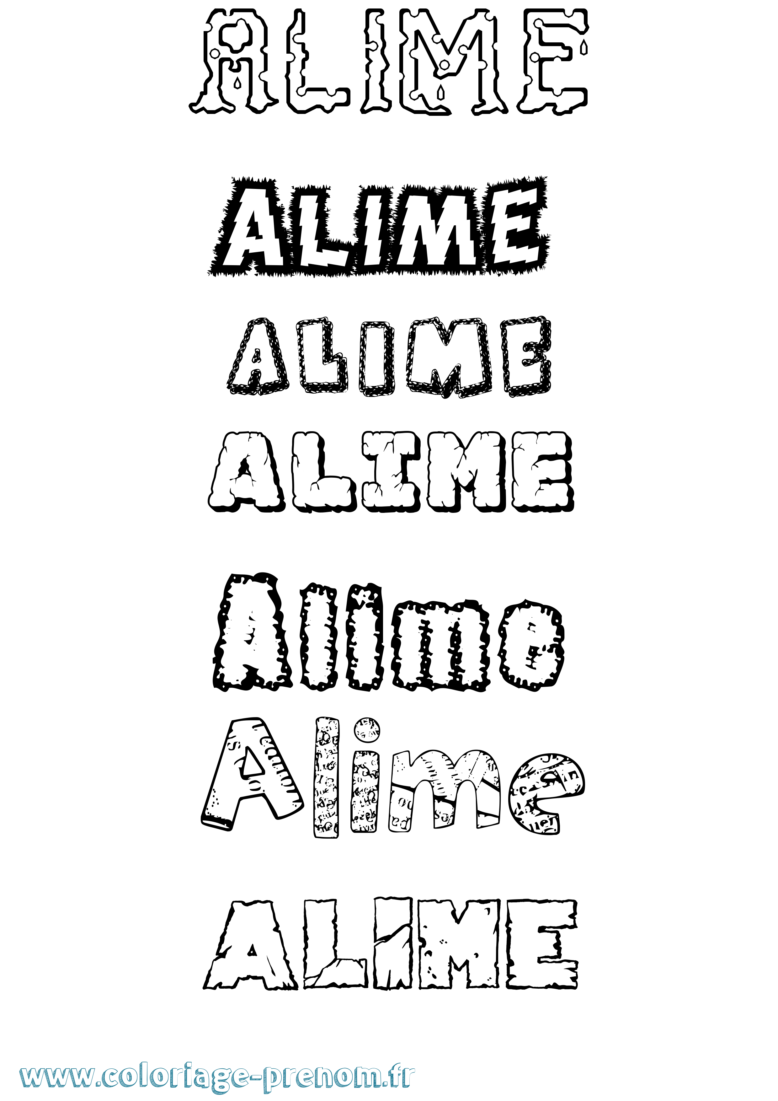 Coloriage prénom Alime Destructuré