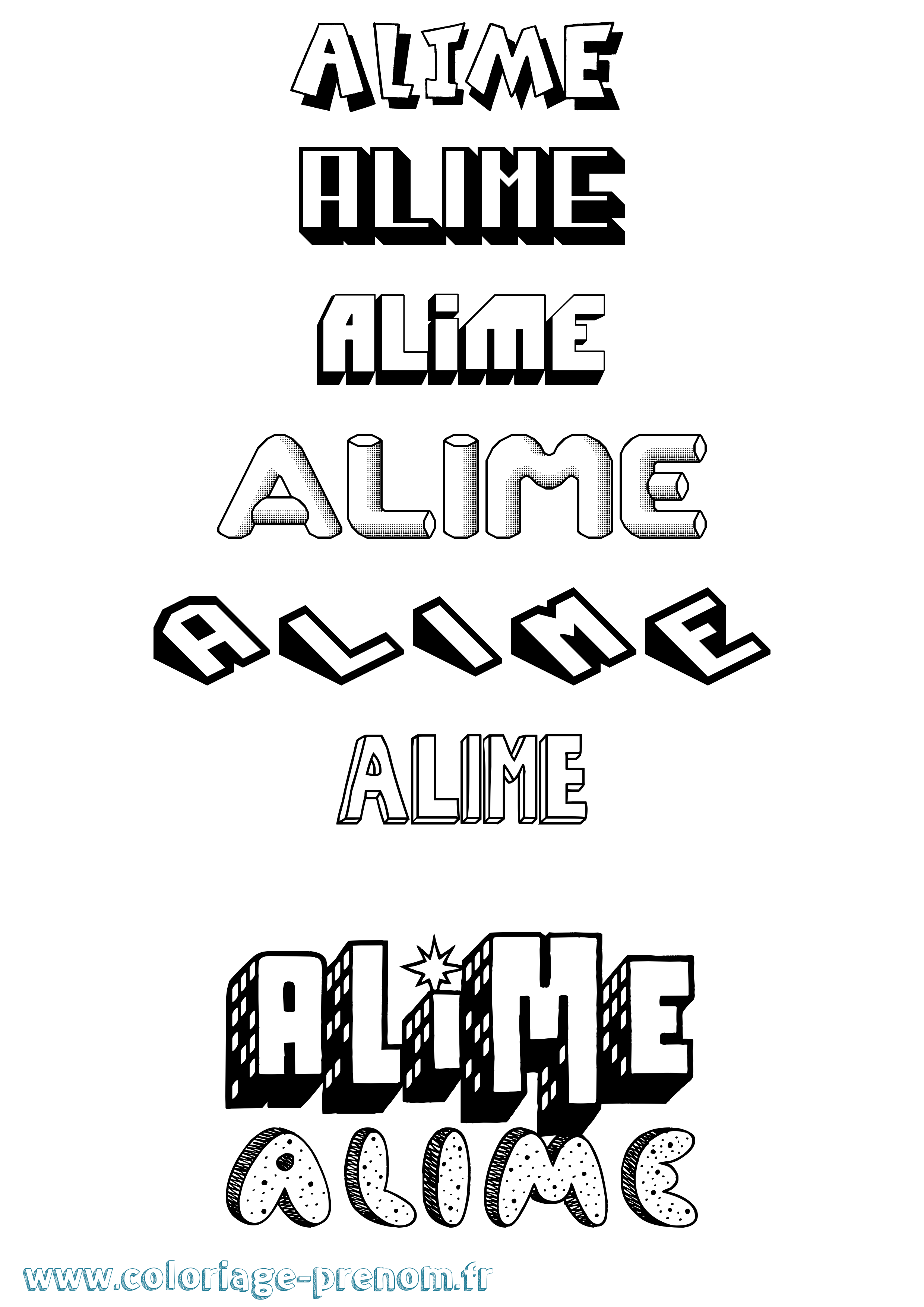Coloriage prénom Alime Effet 3D