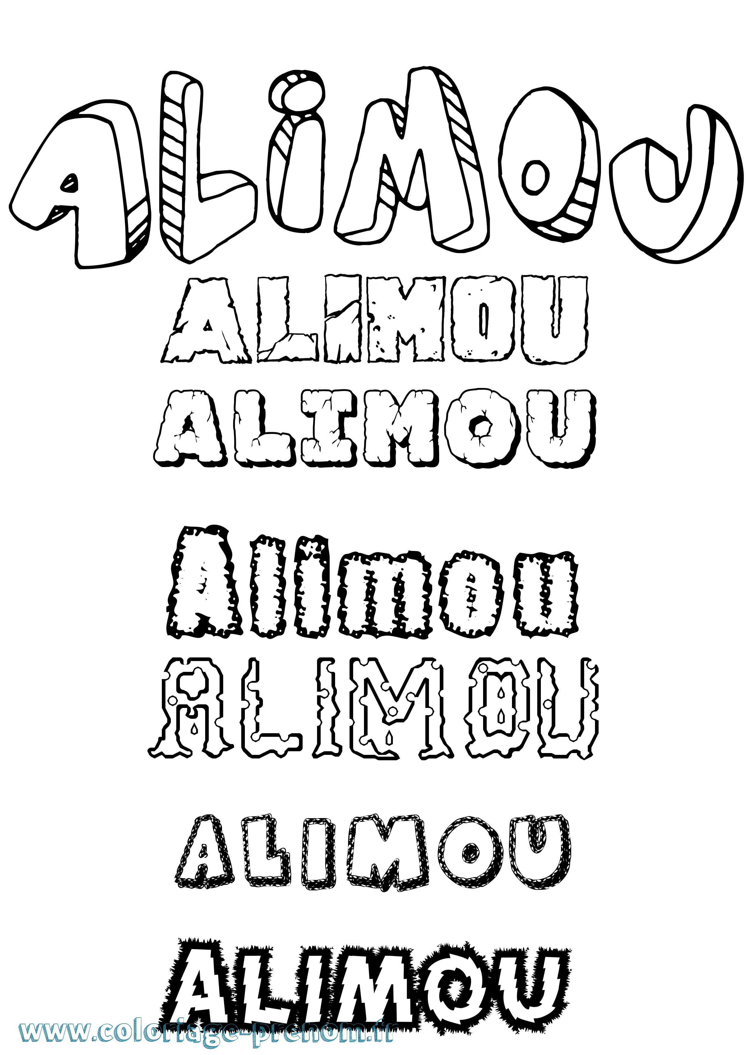 Coloriage prénom Alimou Destructuré