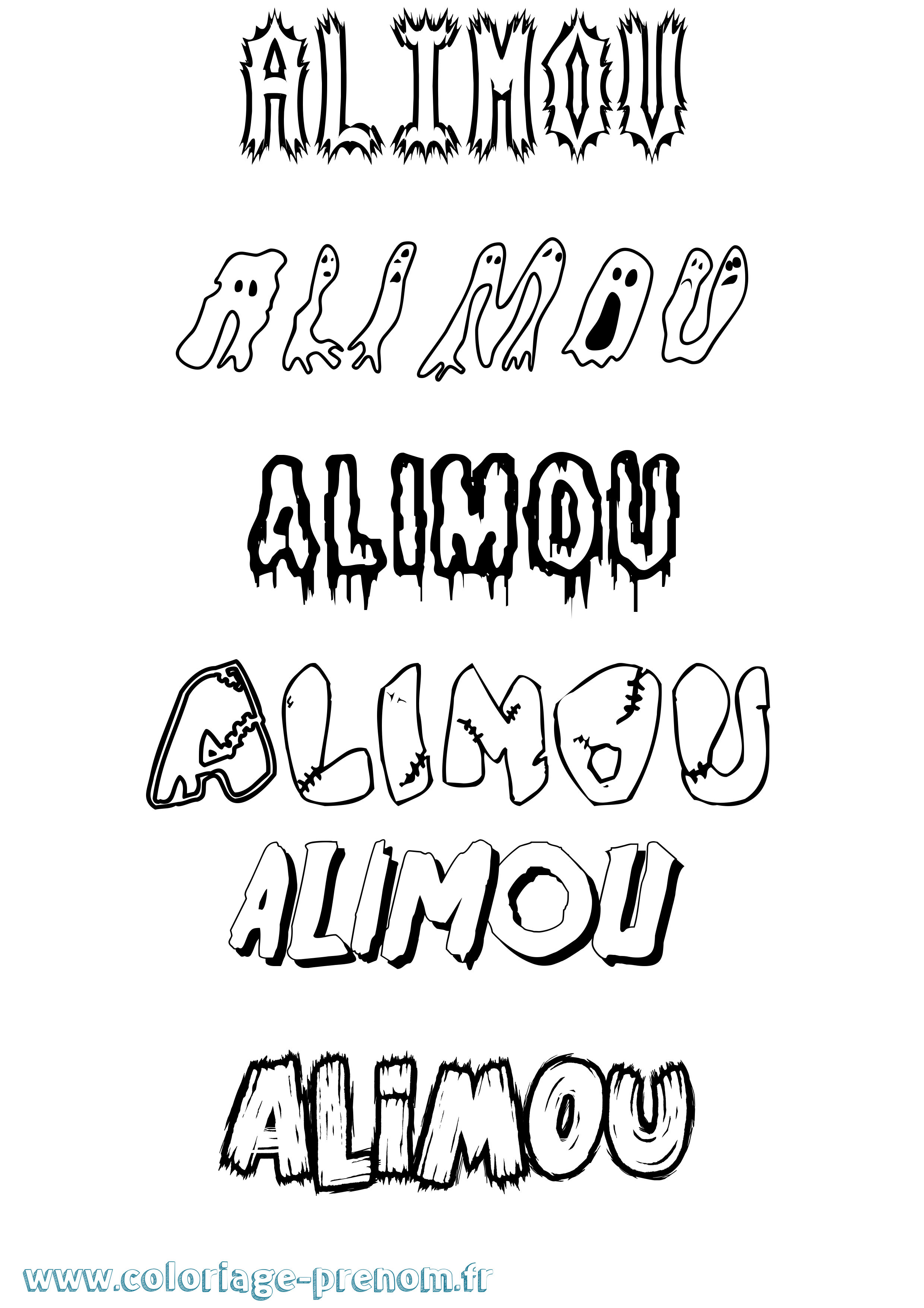 Coloriage prénom Alimou Frisson