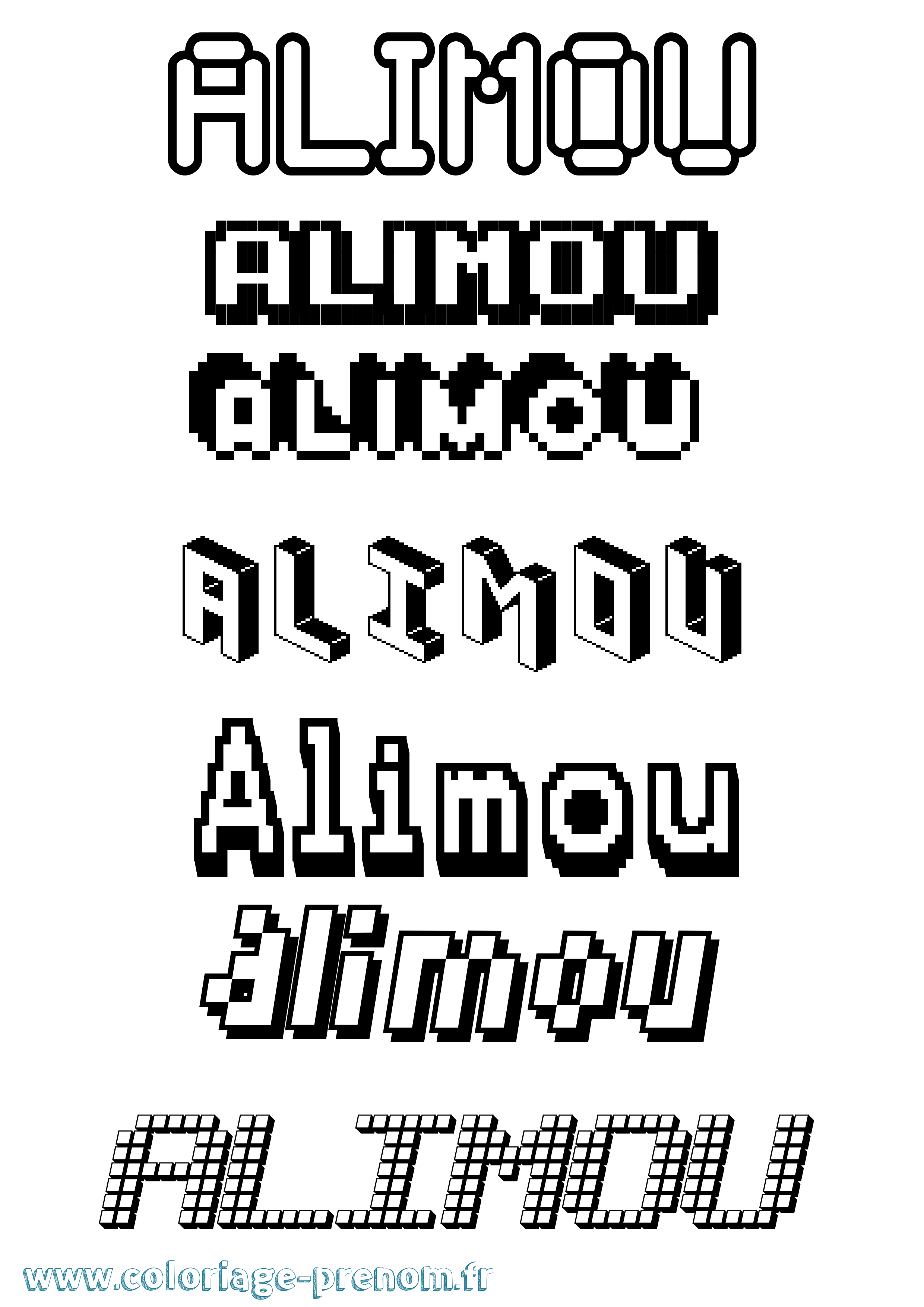 Coloriage prénom Alimou Pixel