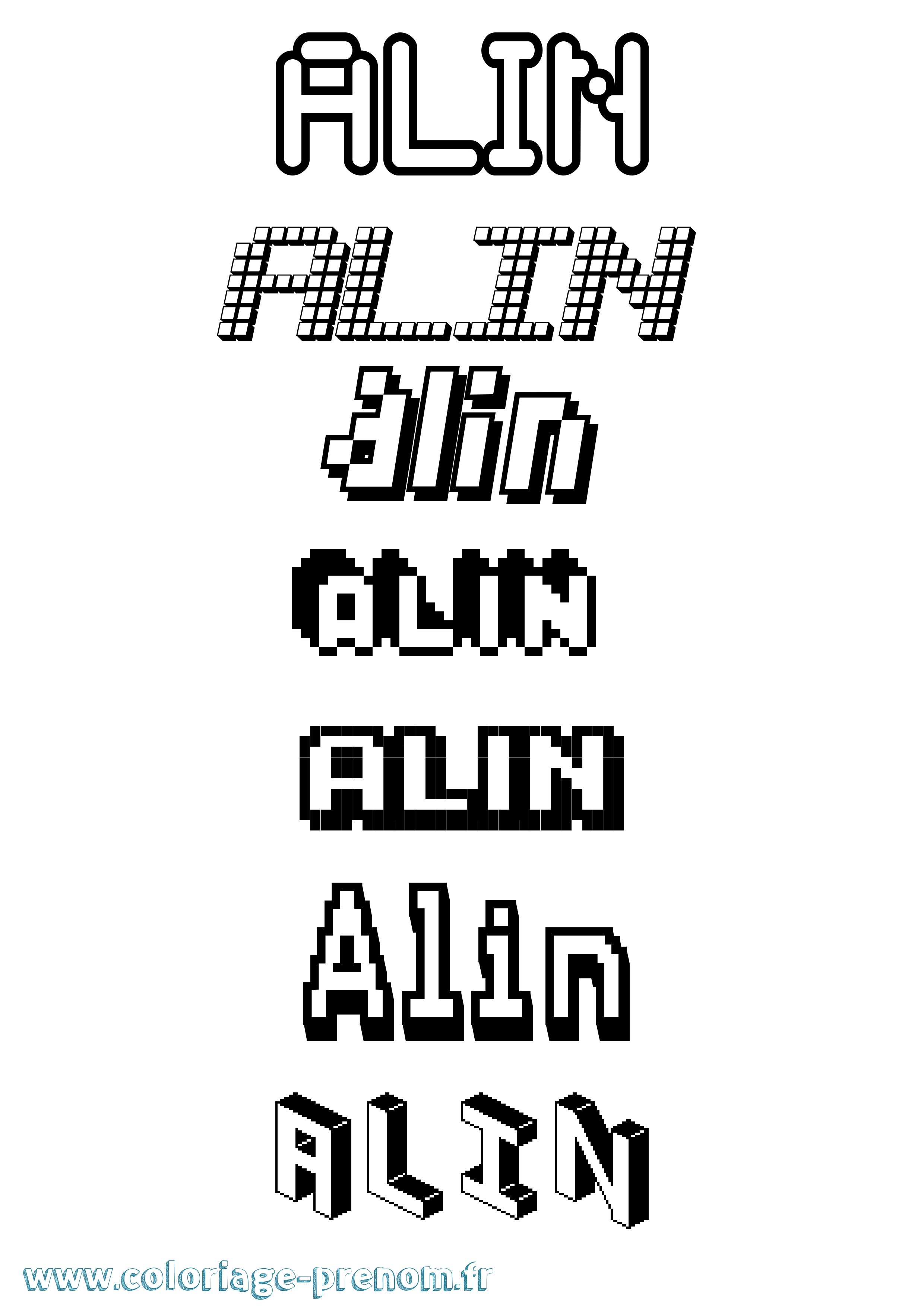 Coloriage prénom Alin Pixel