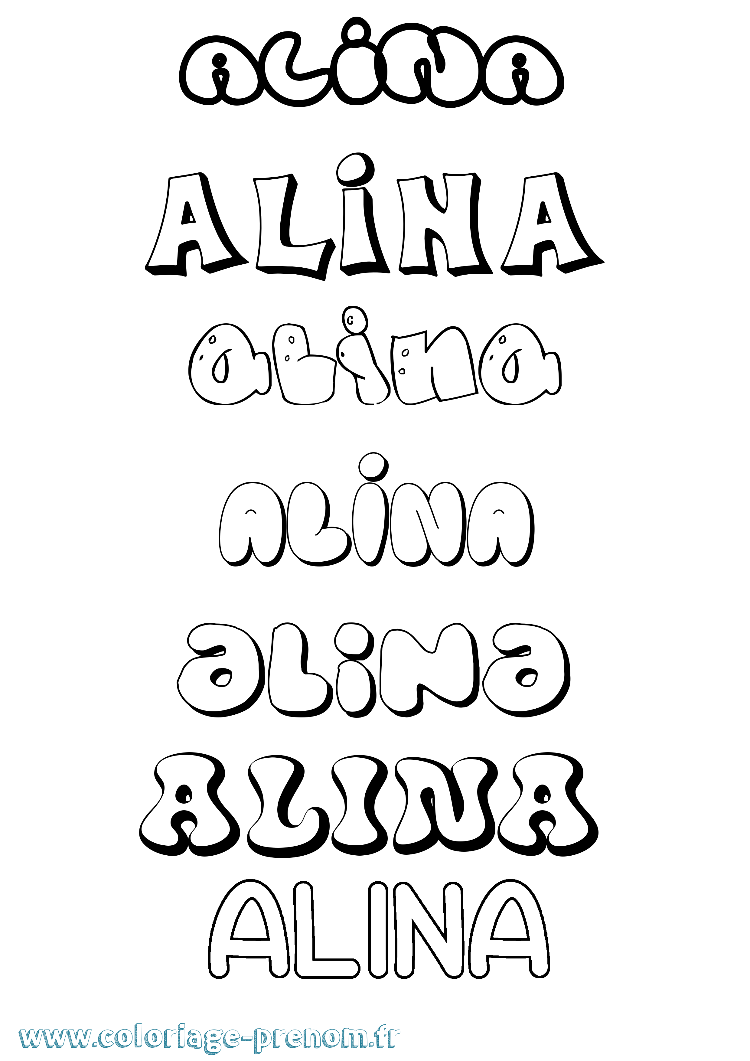 Coloriage prénom Alina Bubble