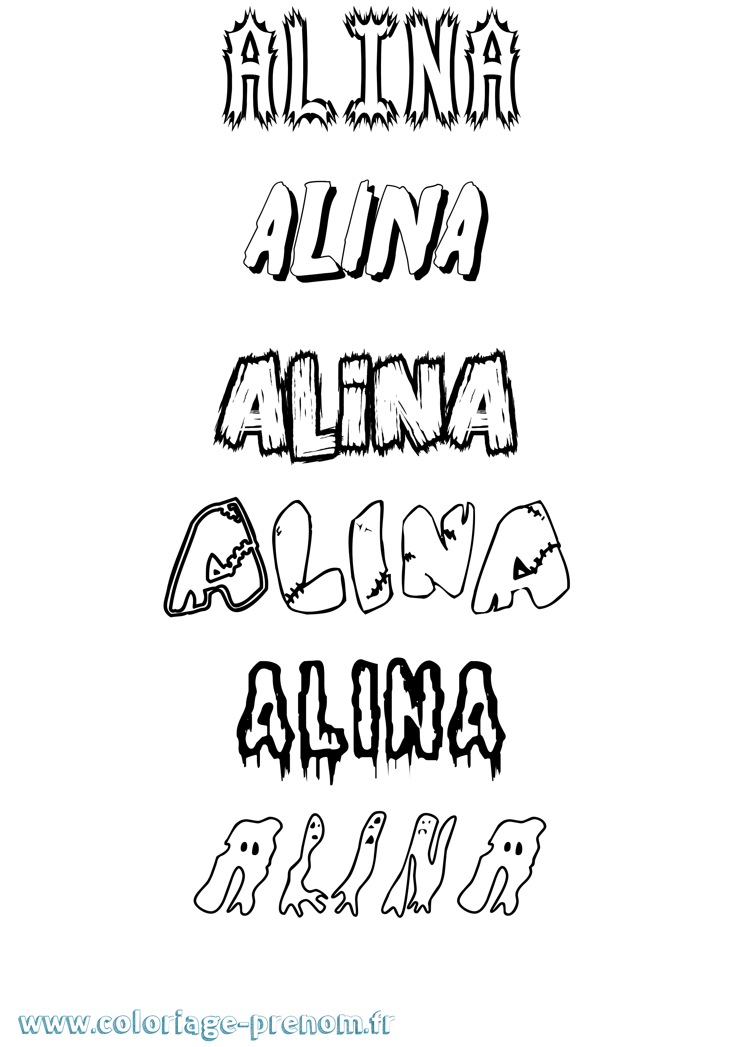 Coloriage prénom Alina Frisson