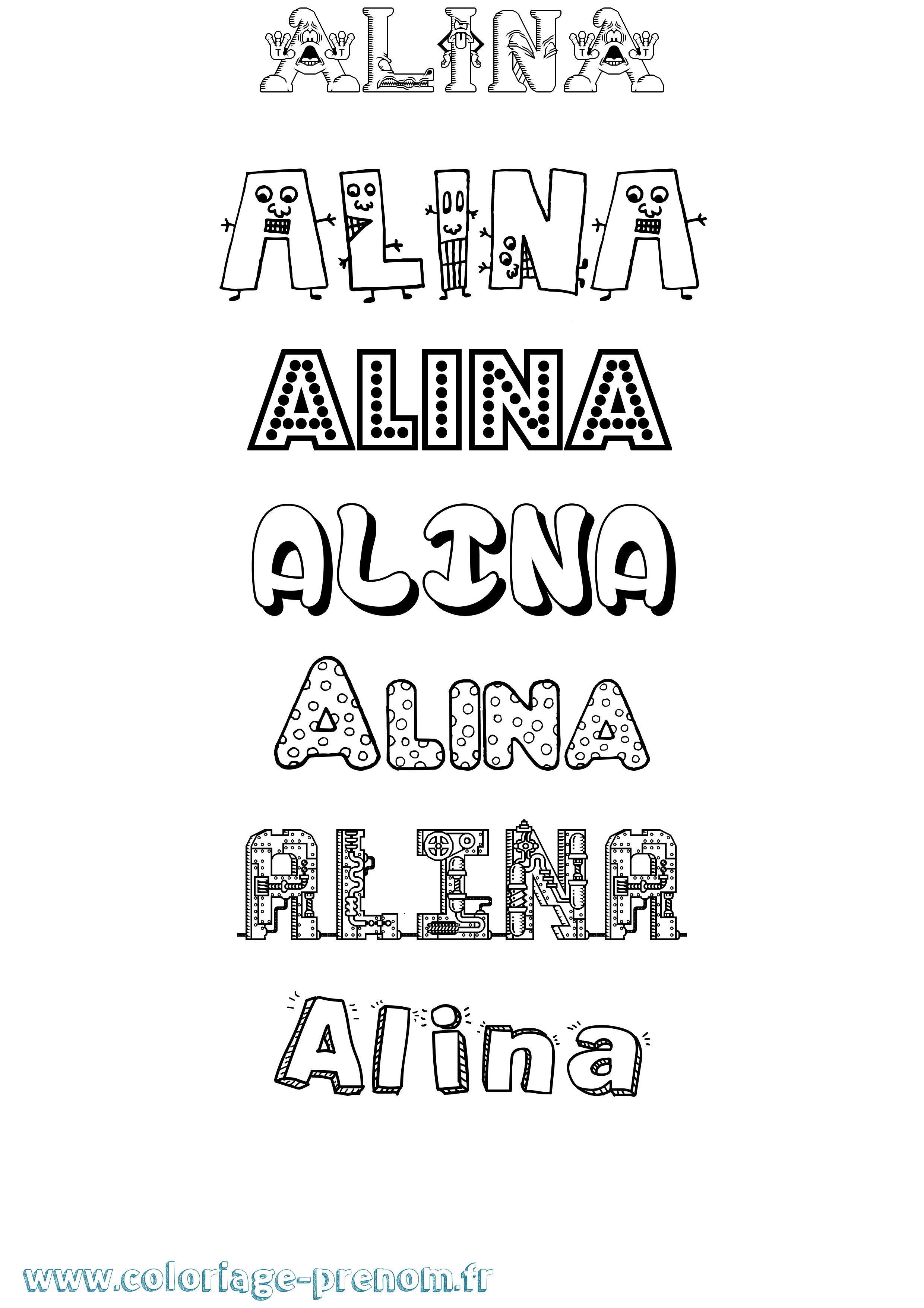 Coloriage prénom Alina Fun