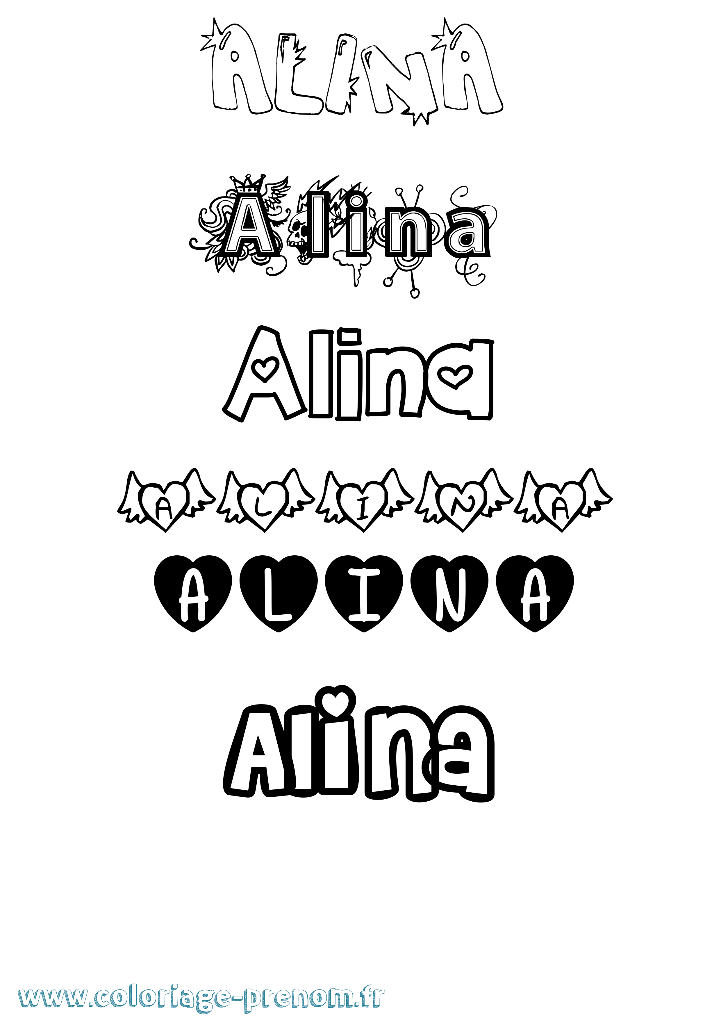 Coloriage prénom Alina Girly