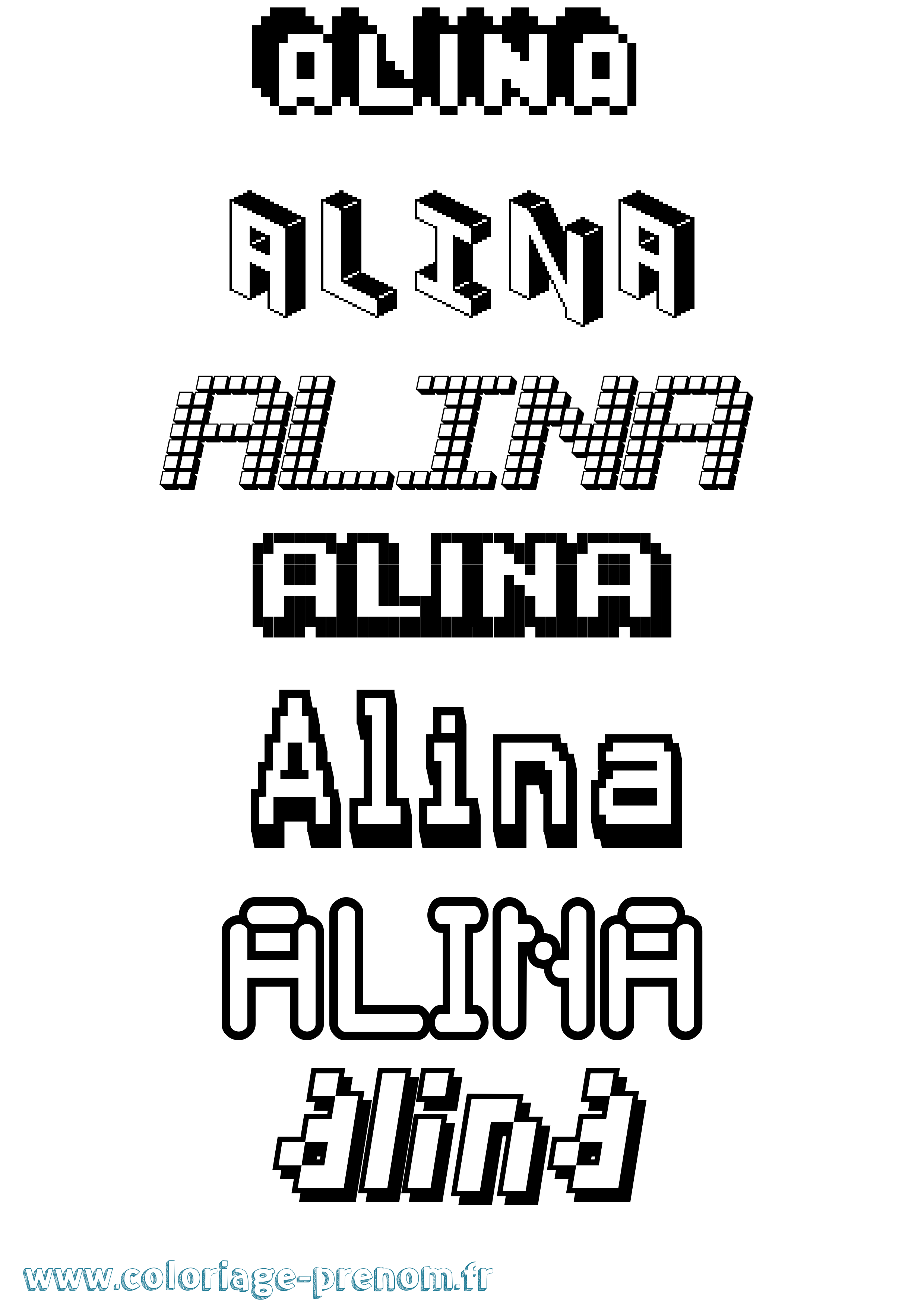 Coloriage prénom Alina Pixel