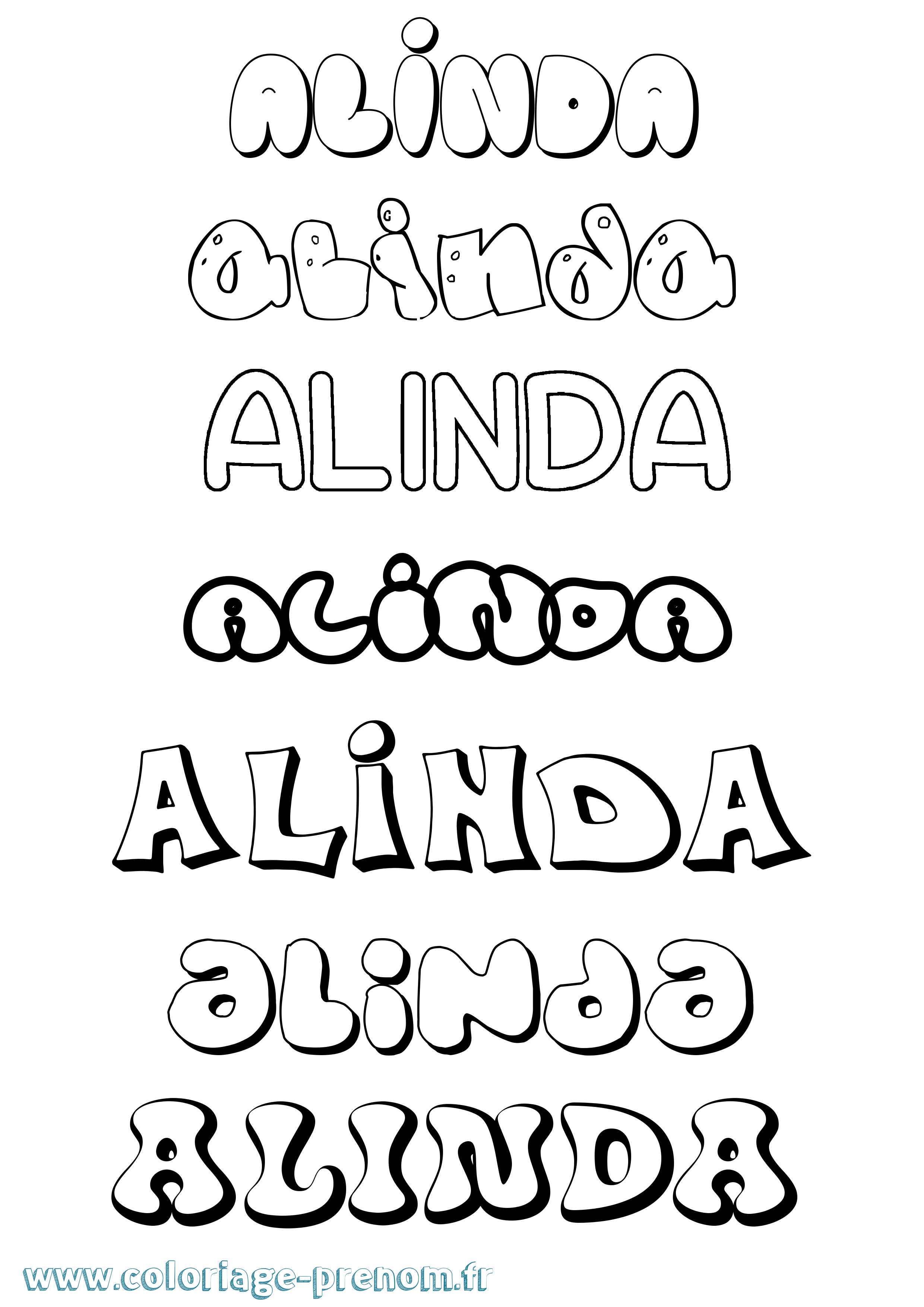Coloriage prénom Alinda Bubble