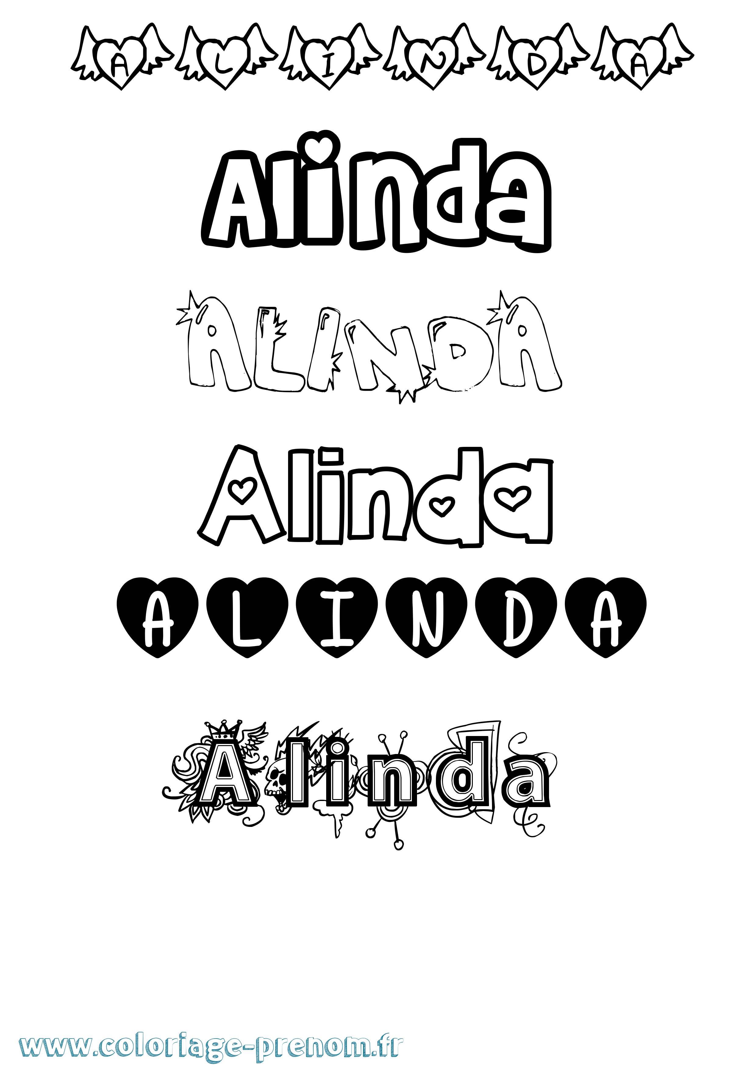 Coloriage prénom Alinda Girly