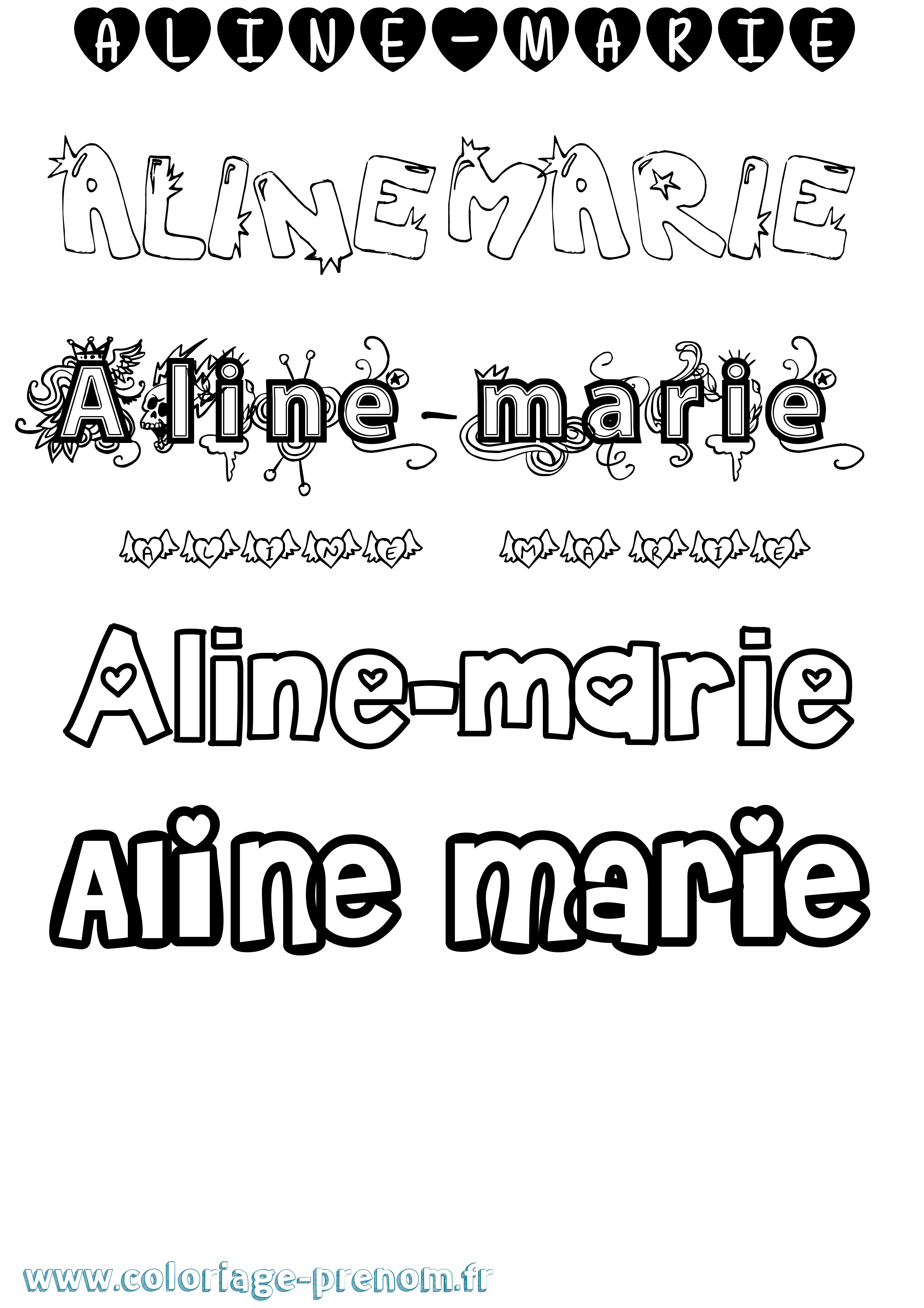 Coloriage prénom Aline-Marie Girly