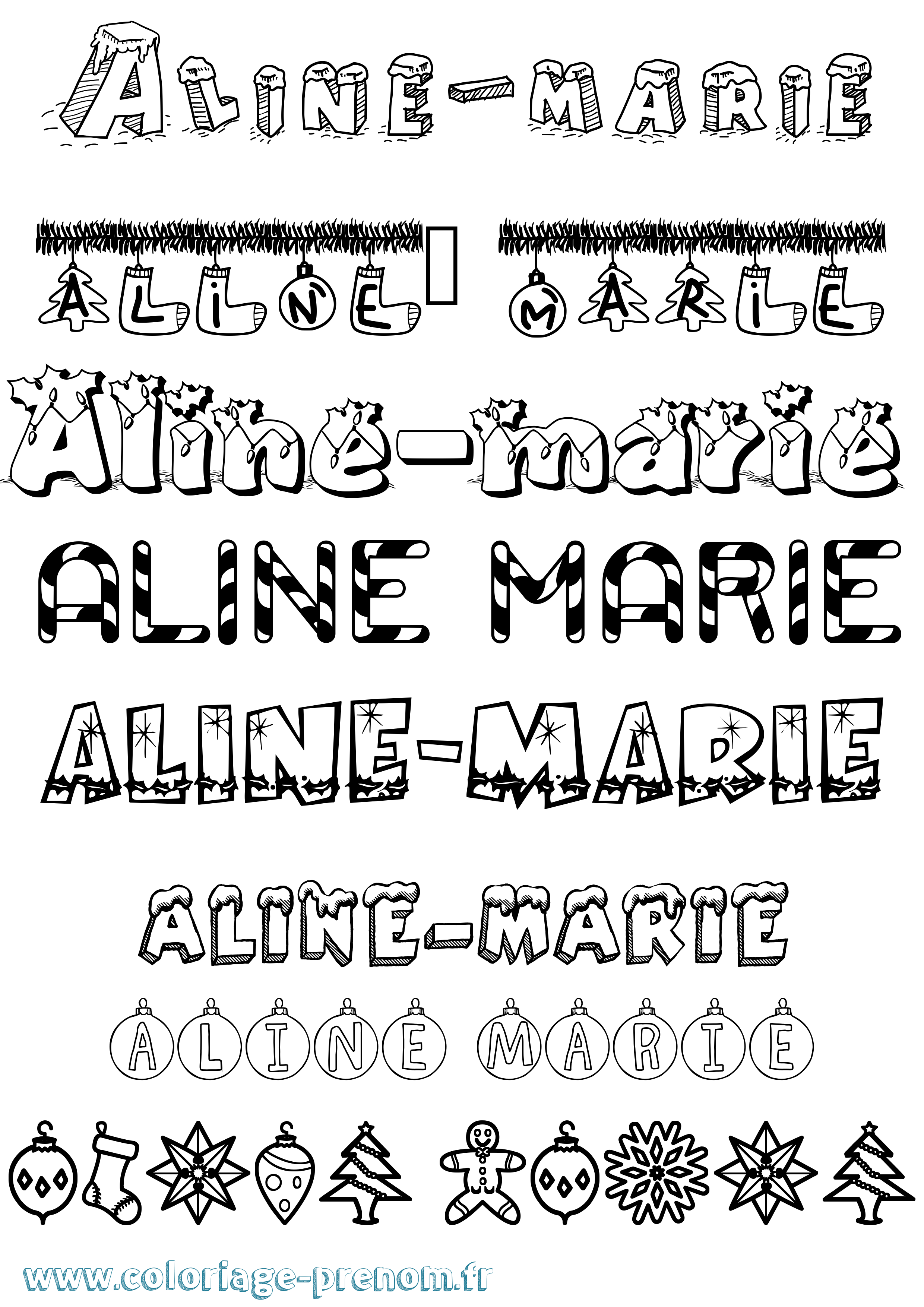 Coloriage prénom Aline-Marie Noël