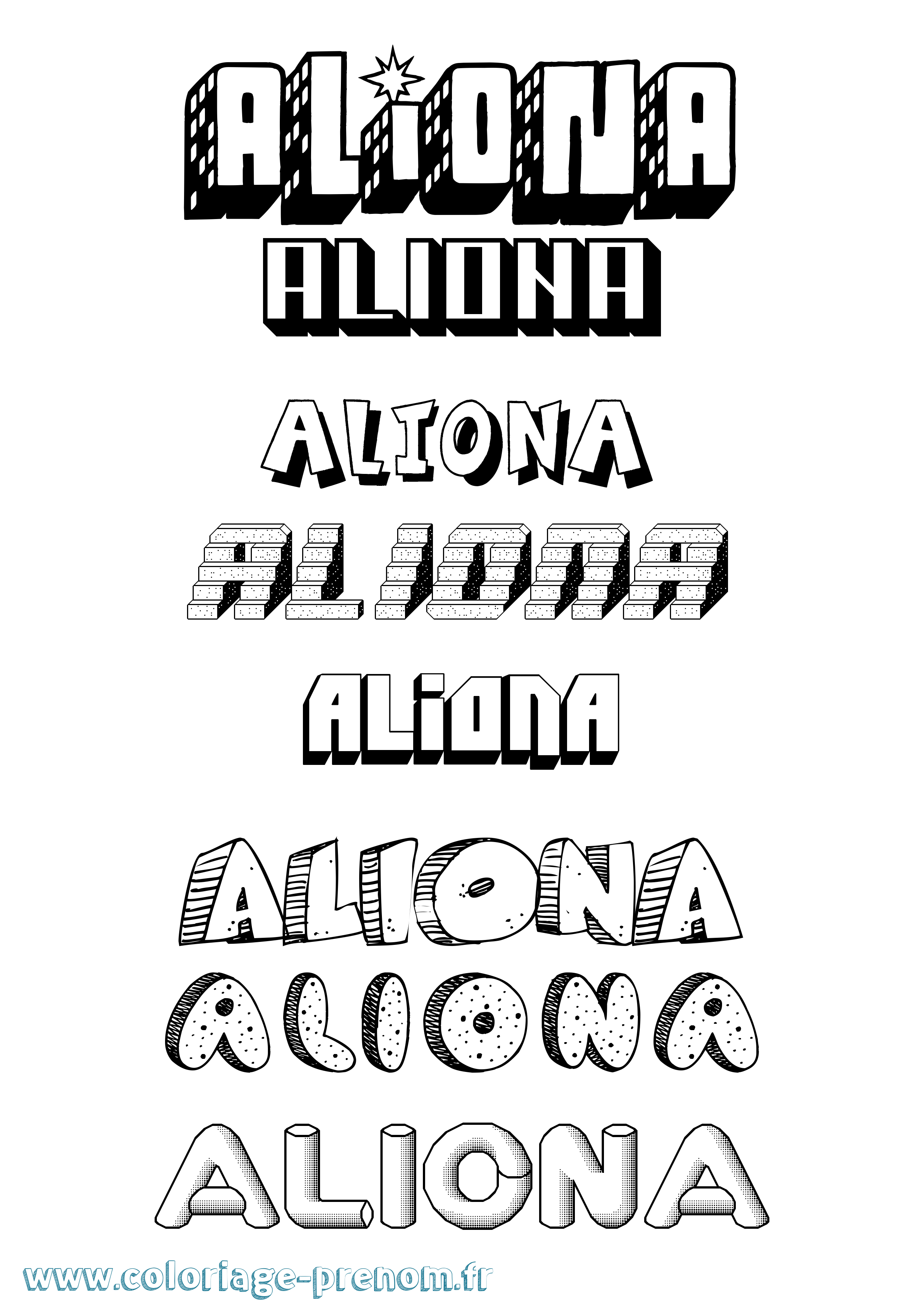 Coloriage prénom Aliona Effet 3D