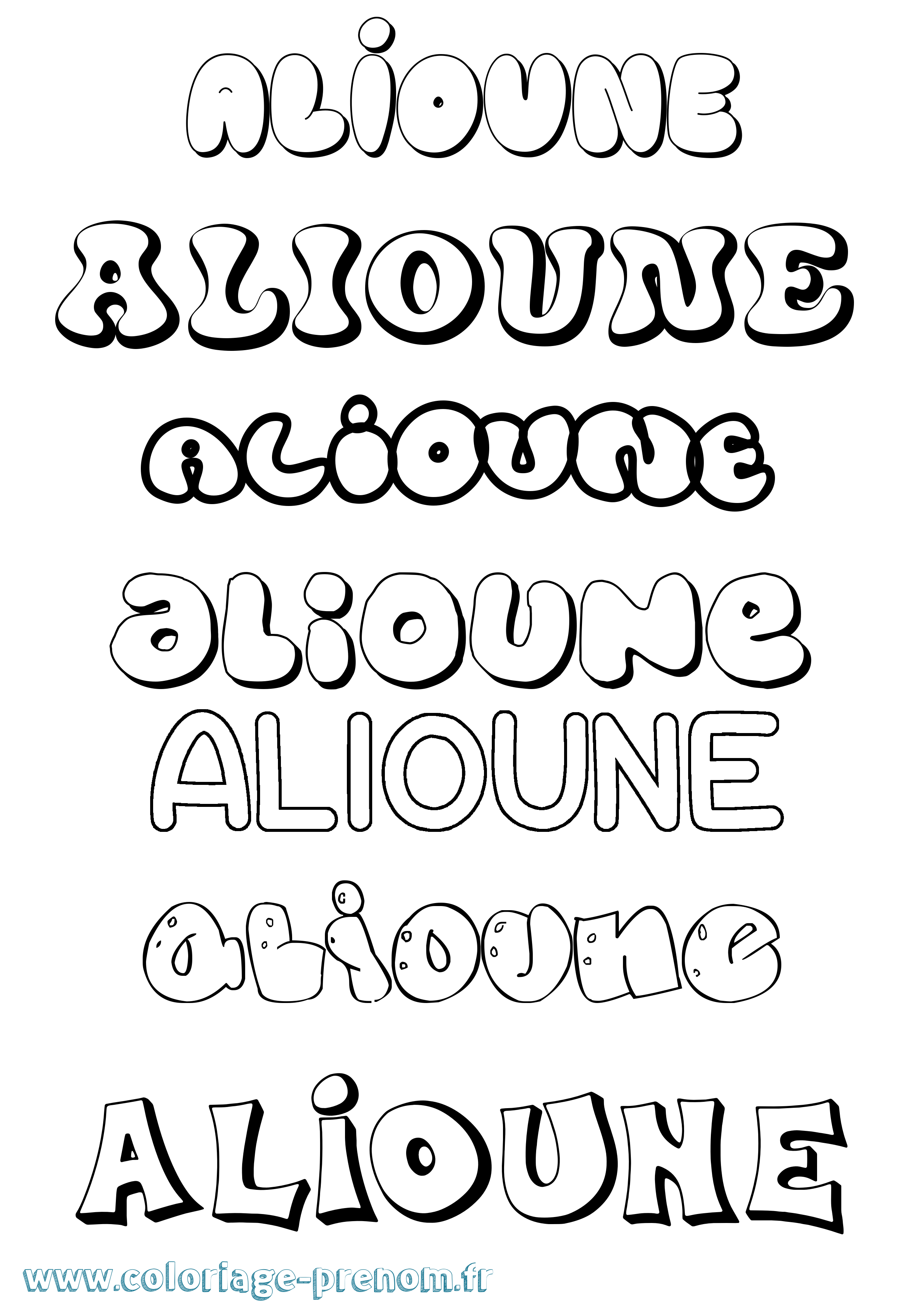 Coloriage prénom Alioune Bubble