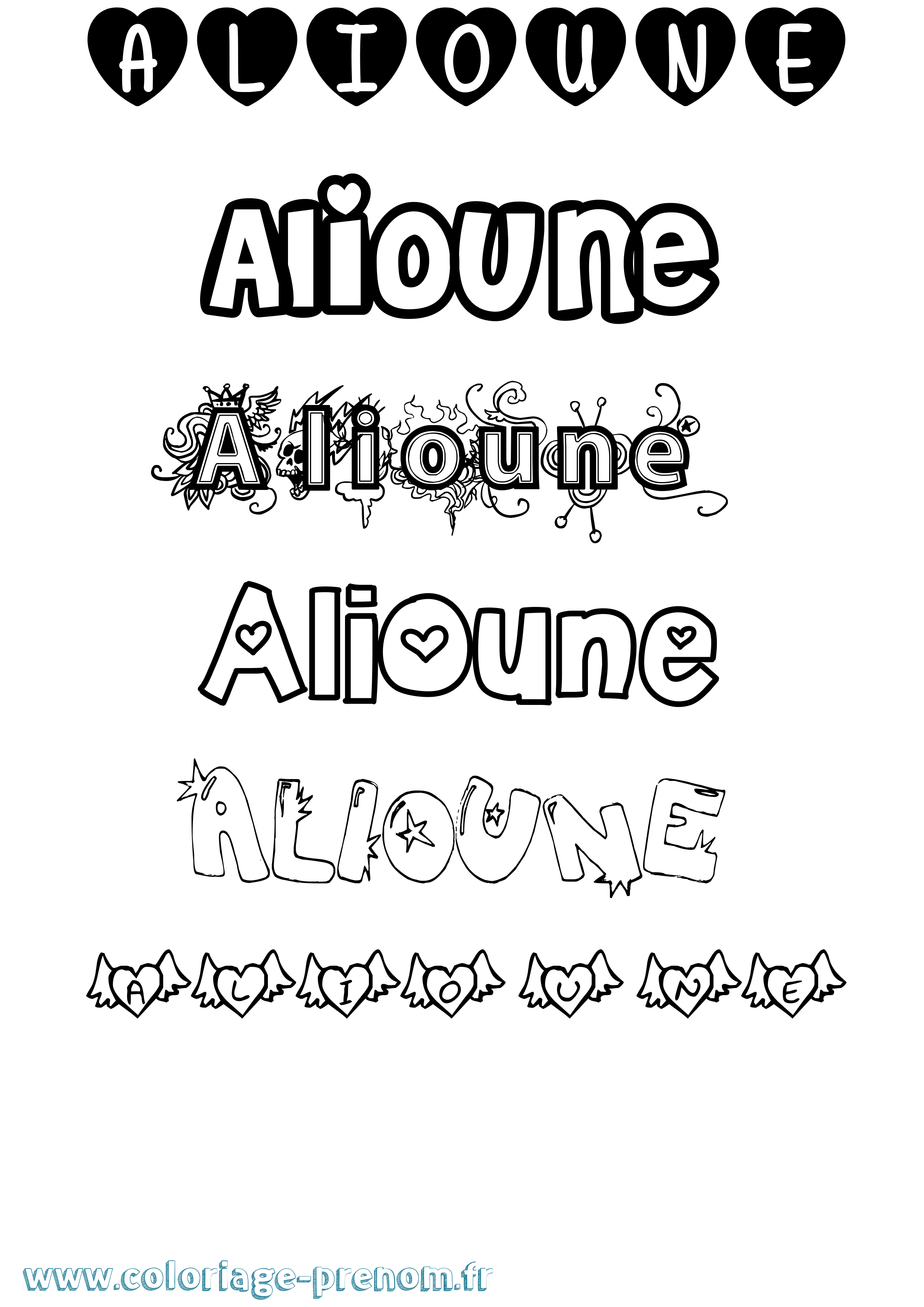 Coloriage prénom Alioune Girly