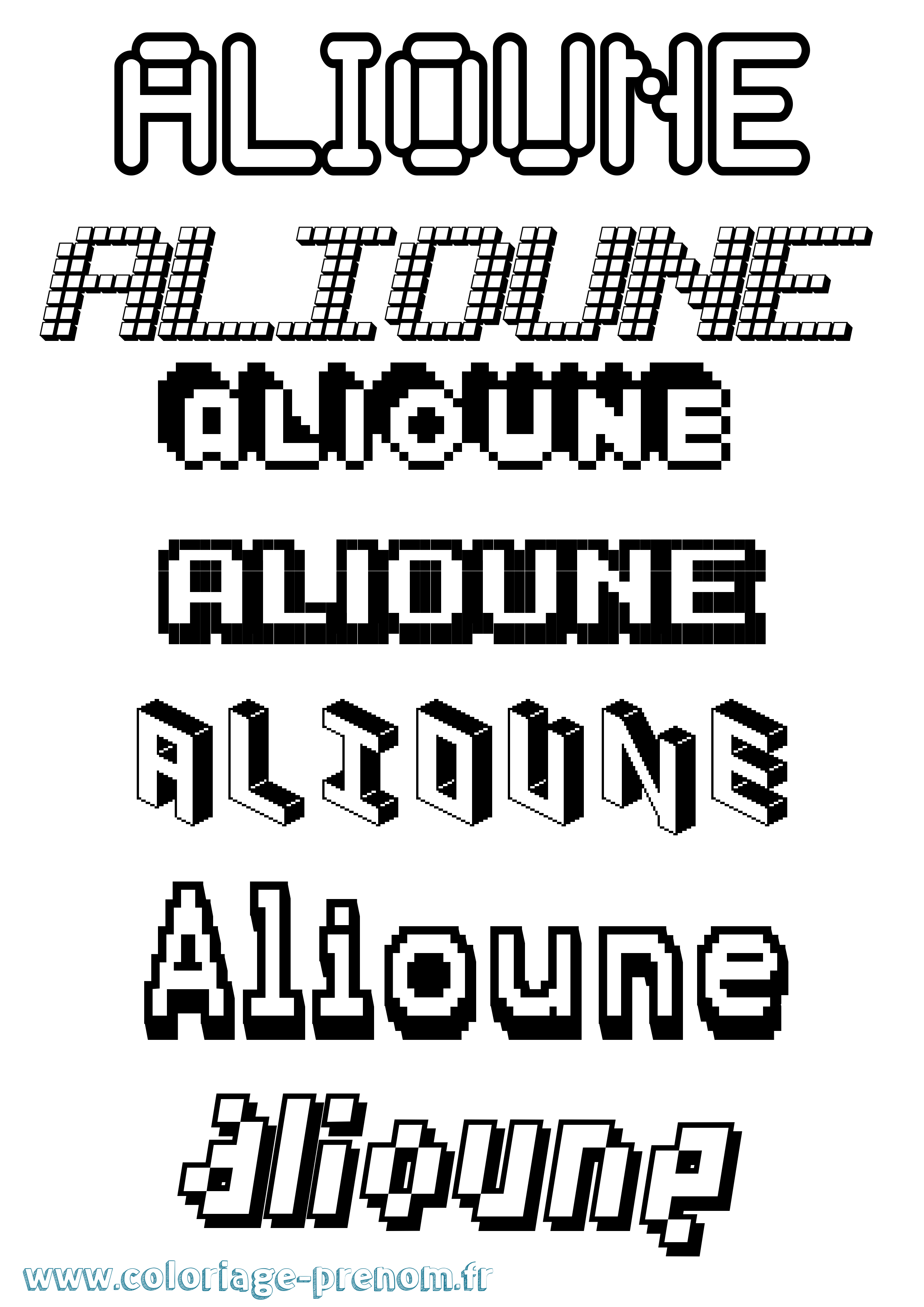 Coloriage prénom Alioune Pixel