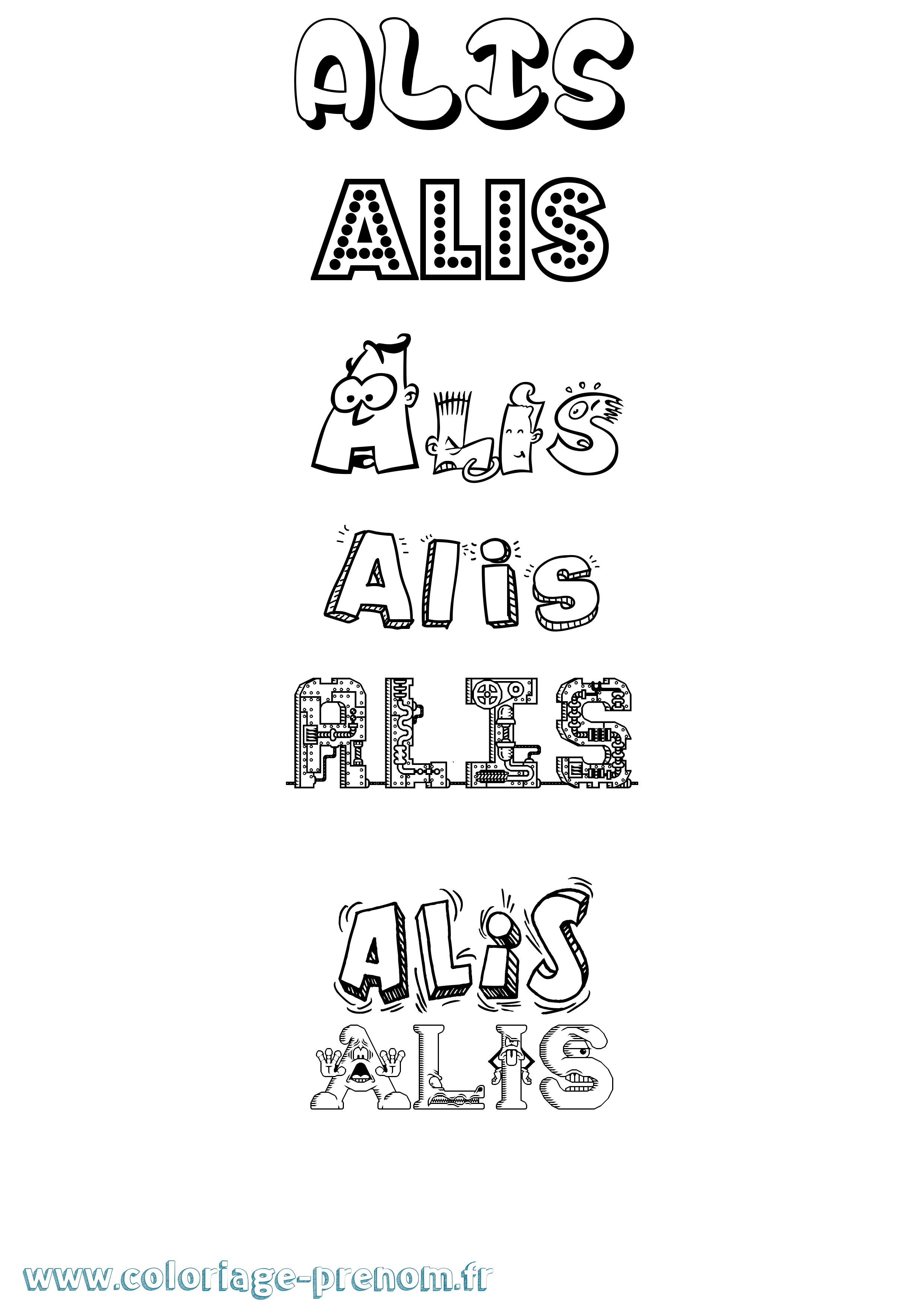 Coloriage prénom Alis Fun