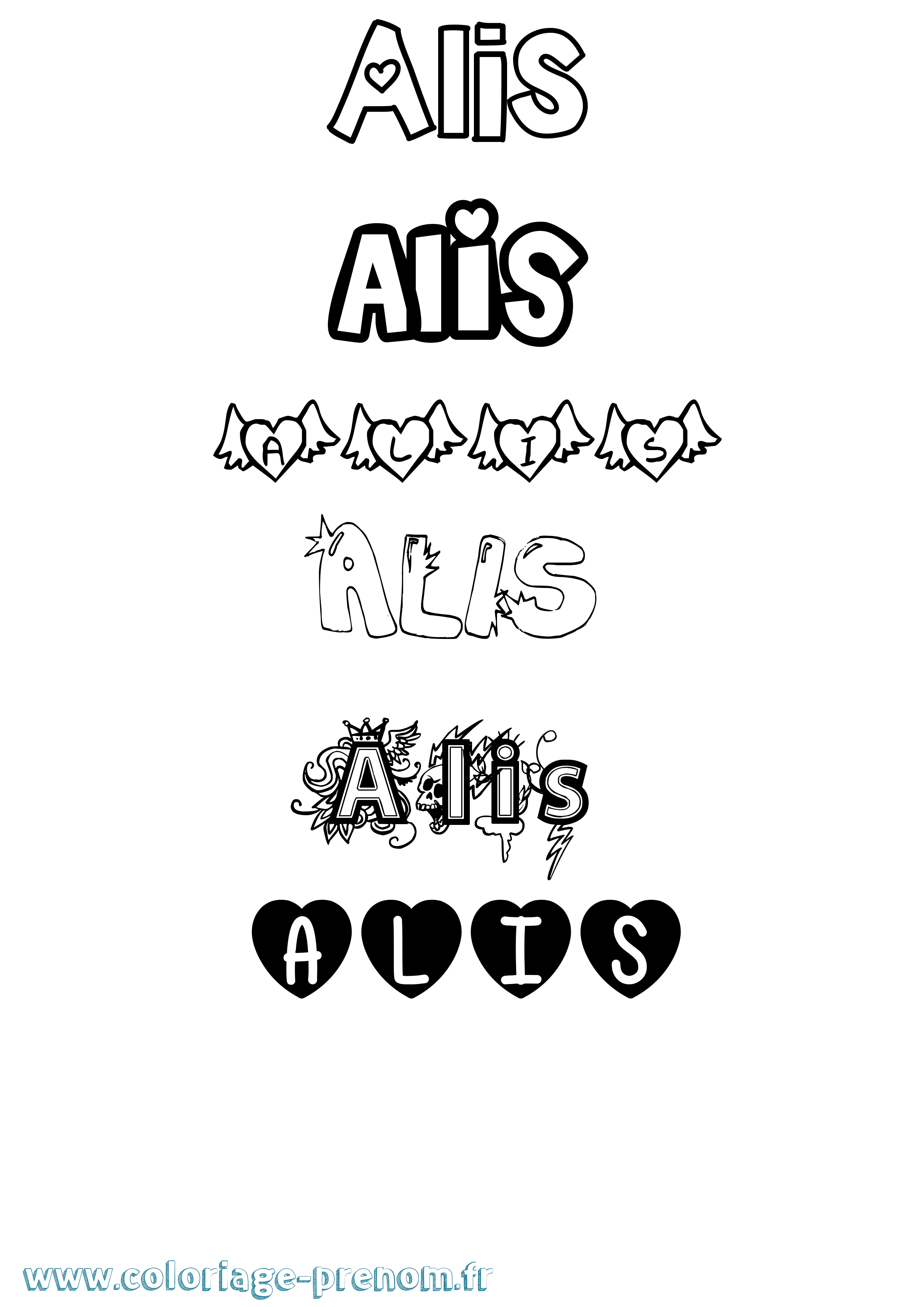 Coloriage prénom Alis Girly