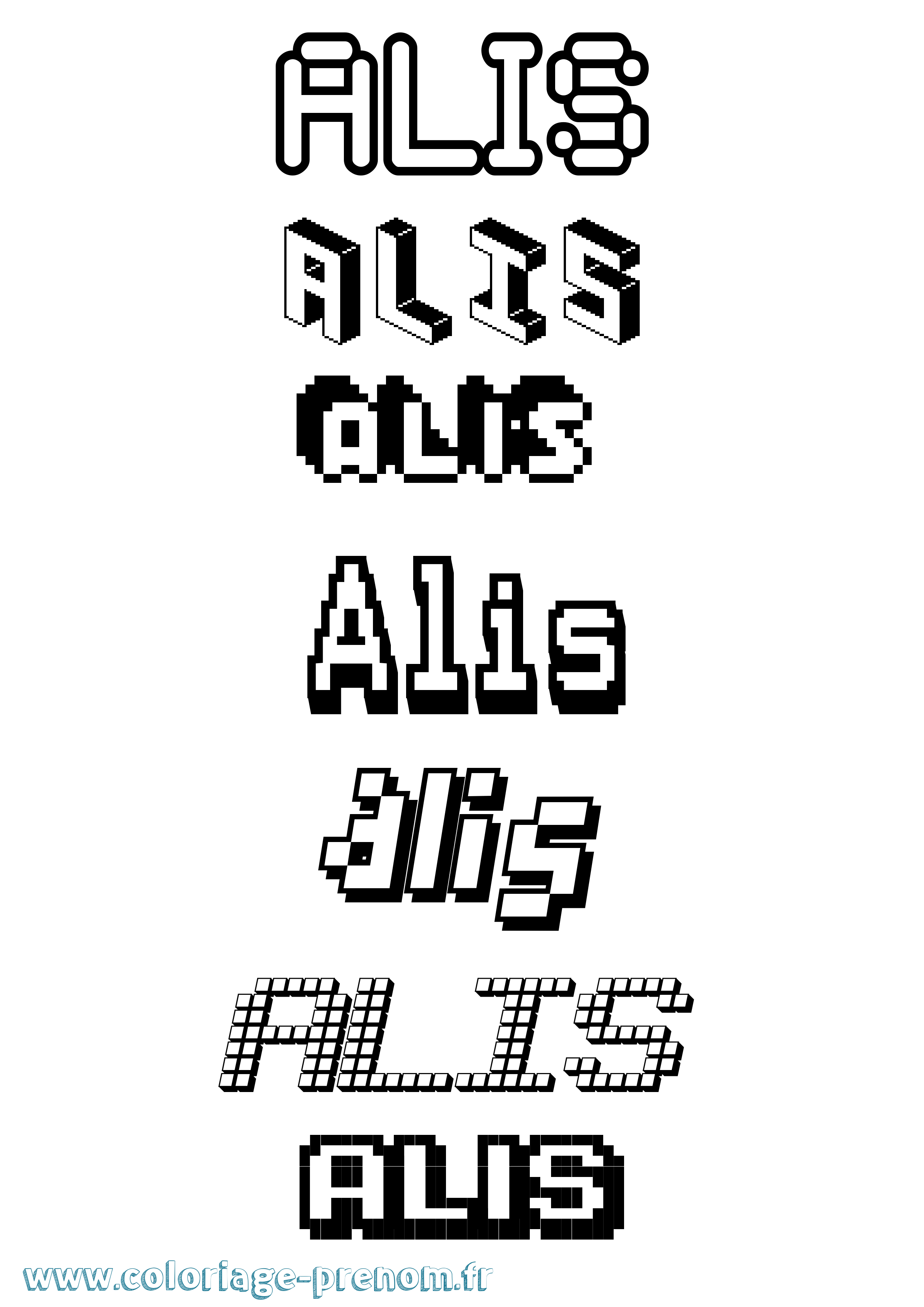 Coloriage prénom Alis Pixel
