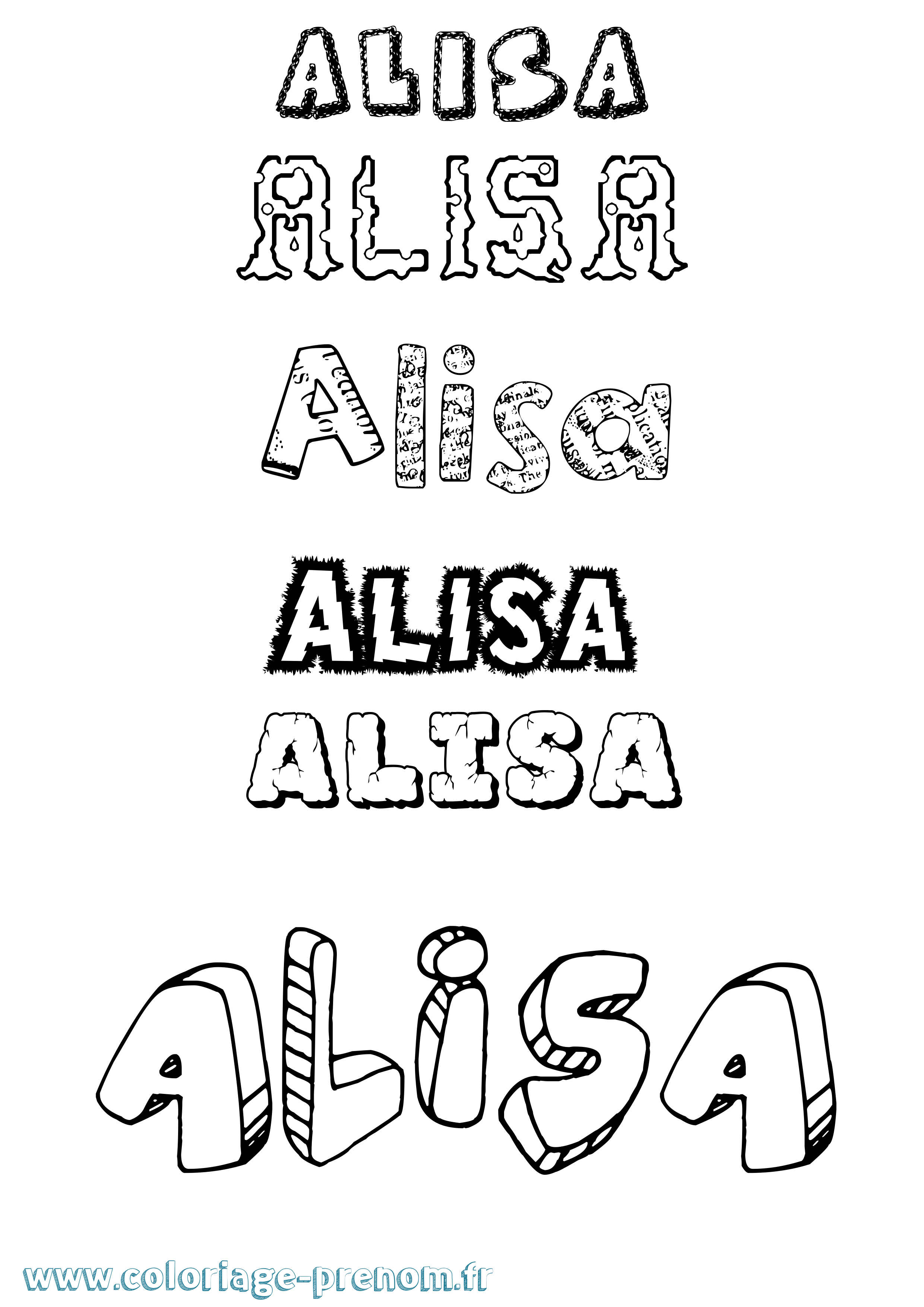 Coloriage prénom Alisa Destructuré