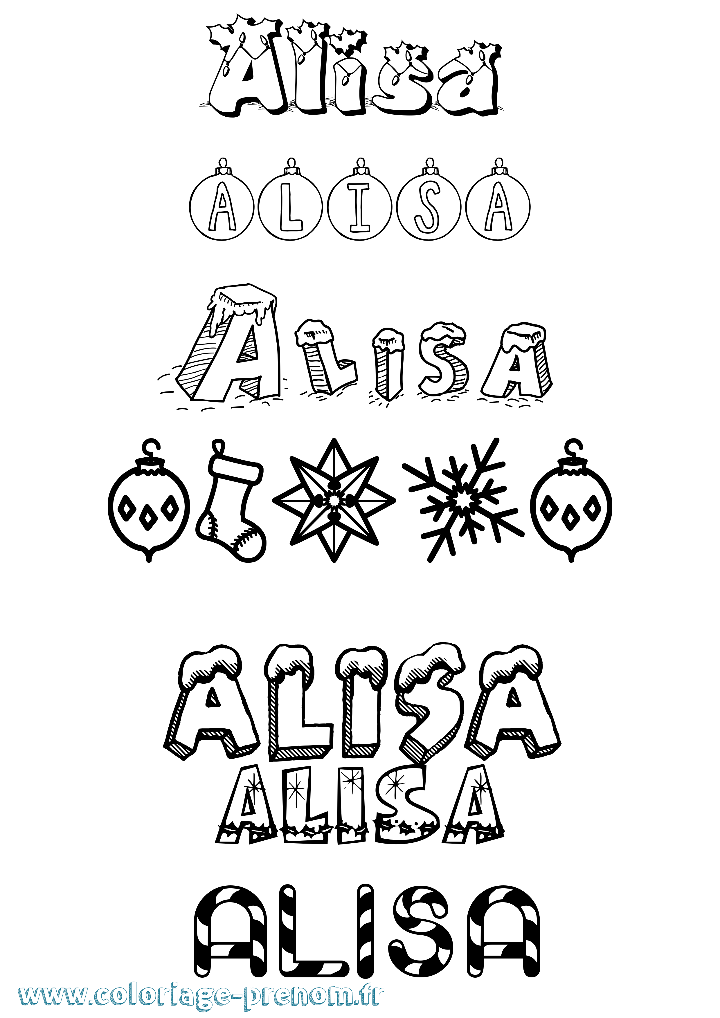 Coloriage prénom Alisa Noël