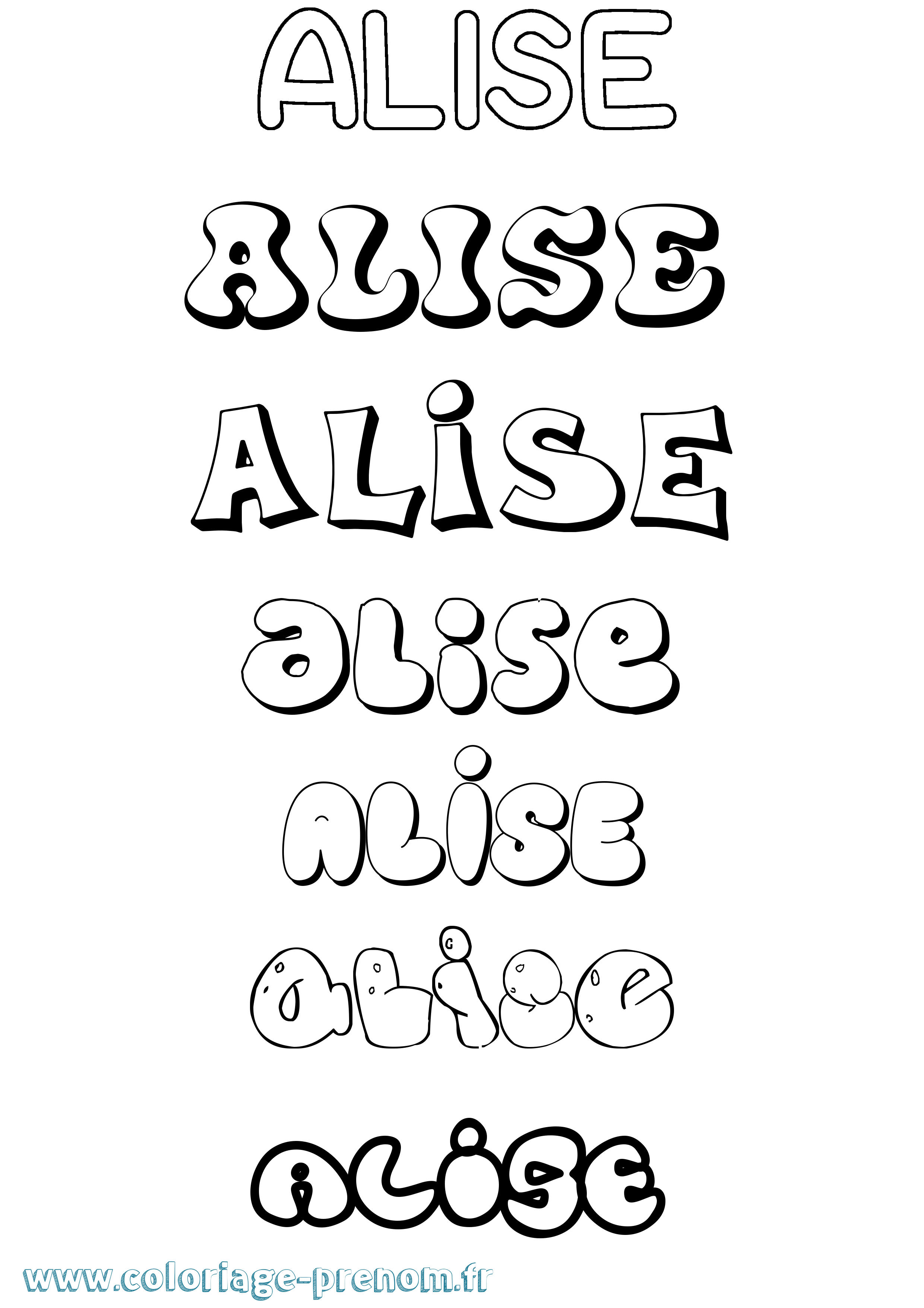 Coloriage prénom Alise Bubble