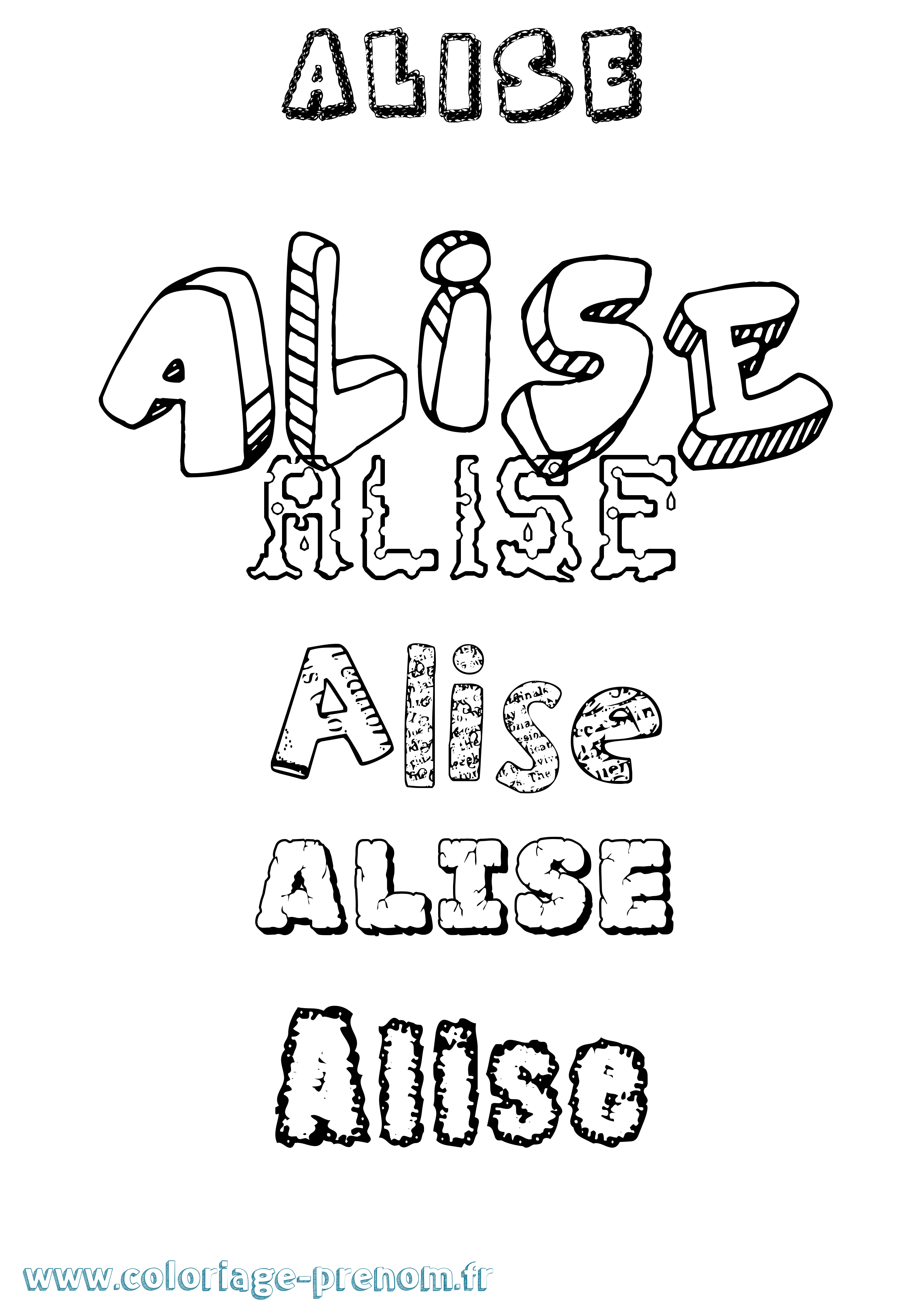 Coloriage prénom Alise Destructuré