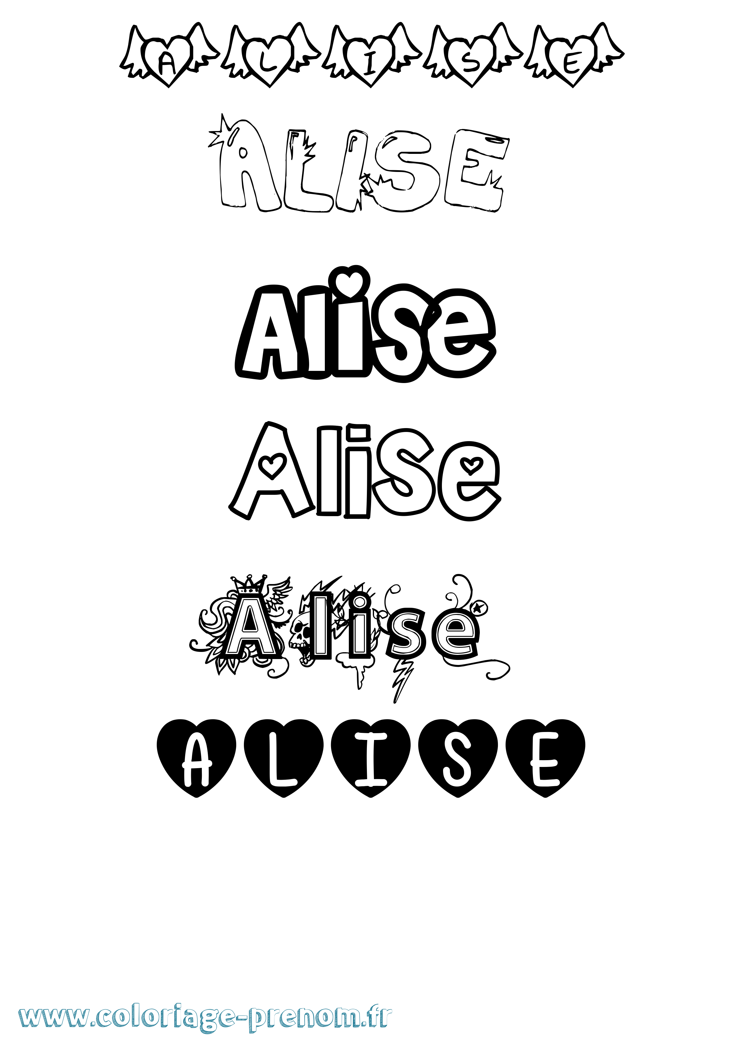 Coloriage prénom Alise Girly